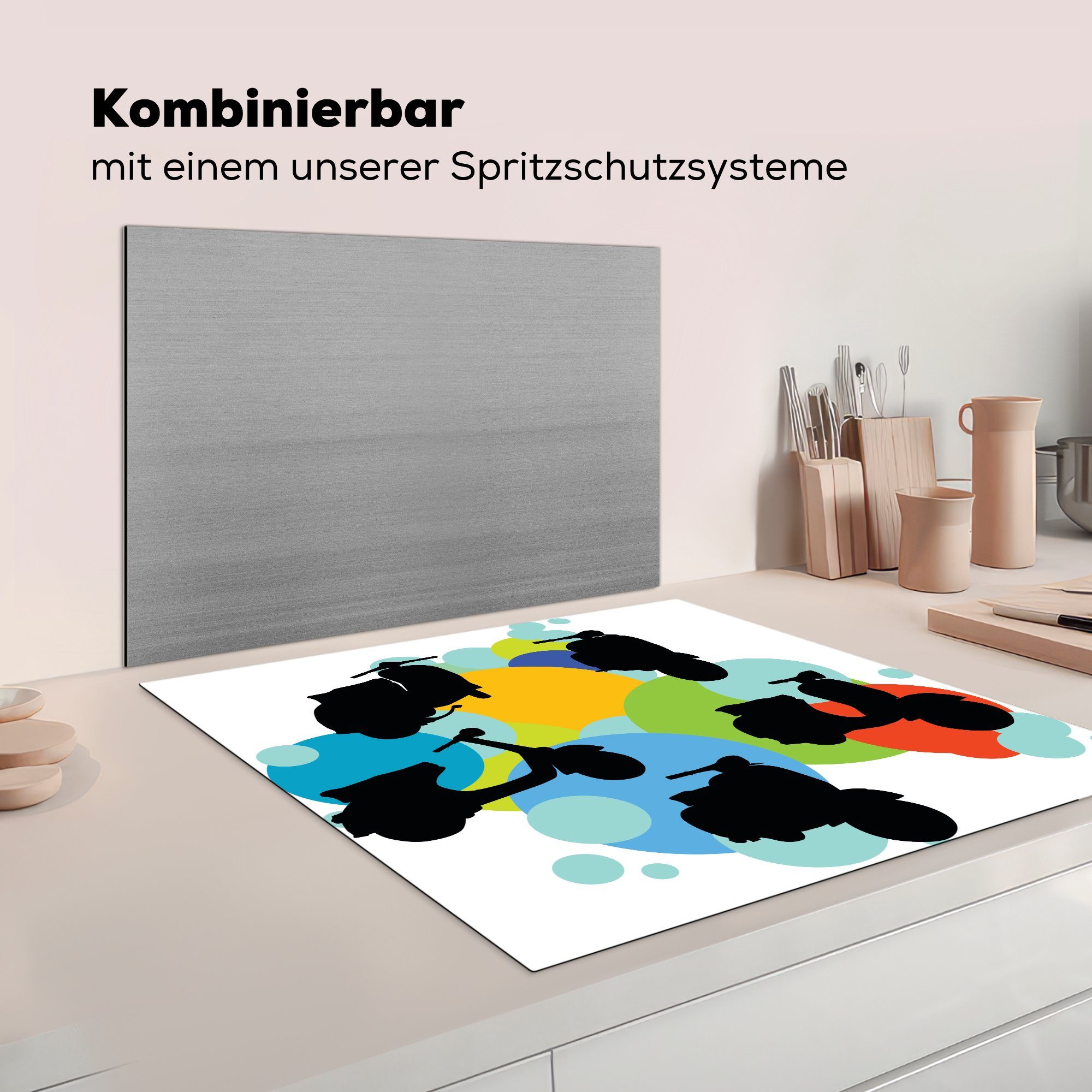 küche Vinyl, für cm, Silhouetten Arbeitsplatte tlg), Illustration einer mit Herdblende-/Abdeckplatte 78x78 MuchoWow Ceranfeldabdeckung, (1 Vespa,