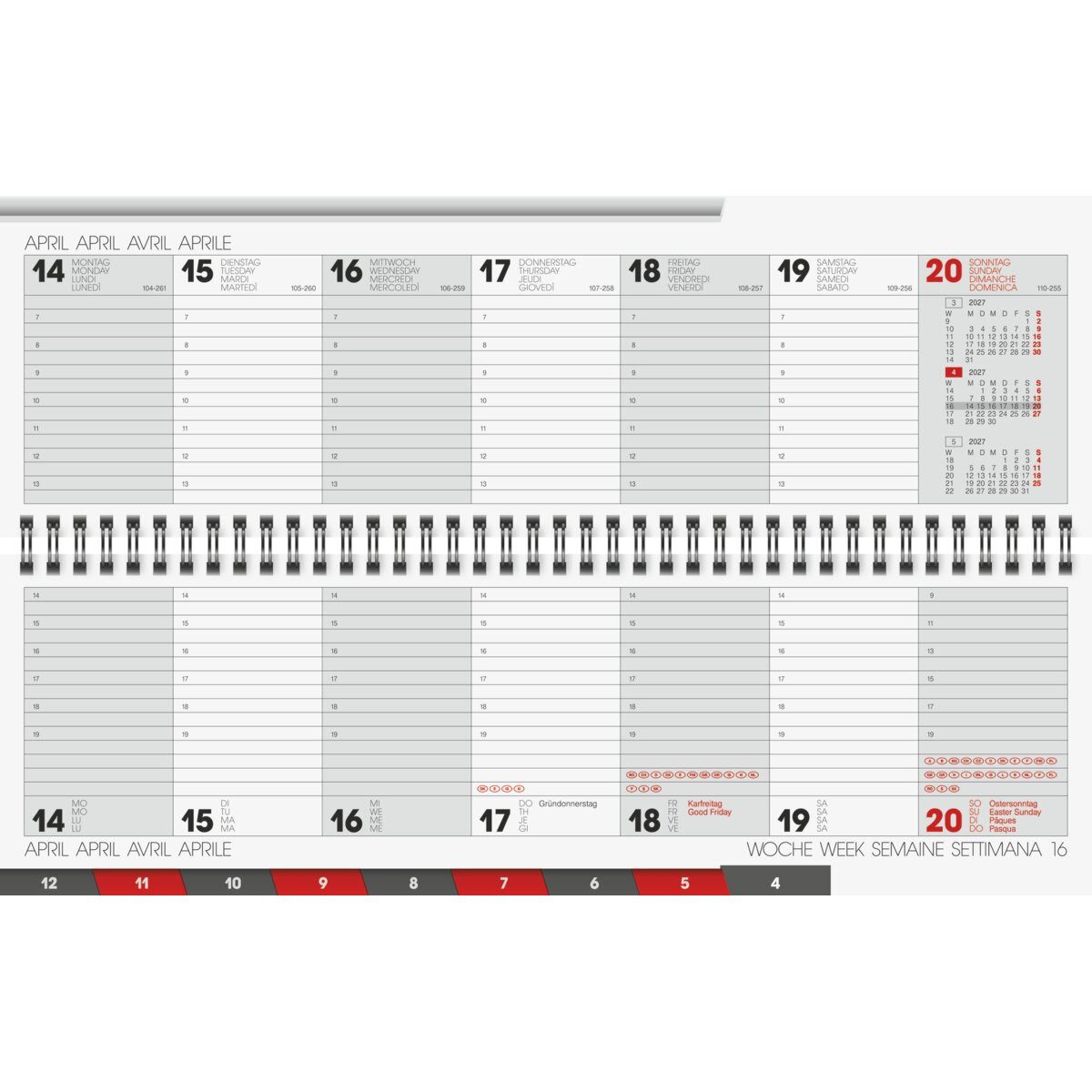 BRUNNEN Schreibtischkalender Querkalender 777 32,6x10,2cm 1 Woche/2 Seiten Karton Liv 2027