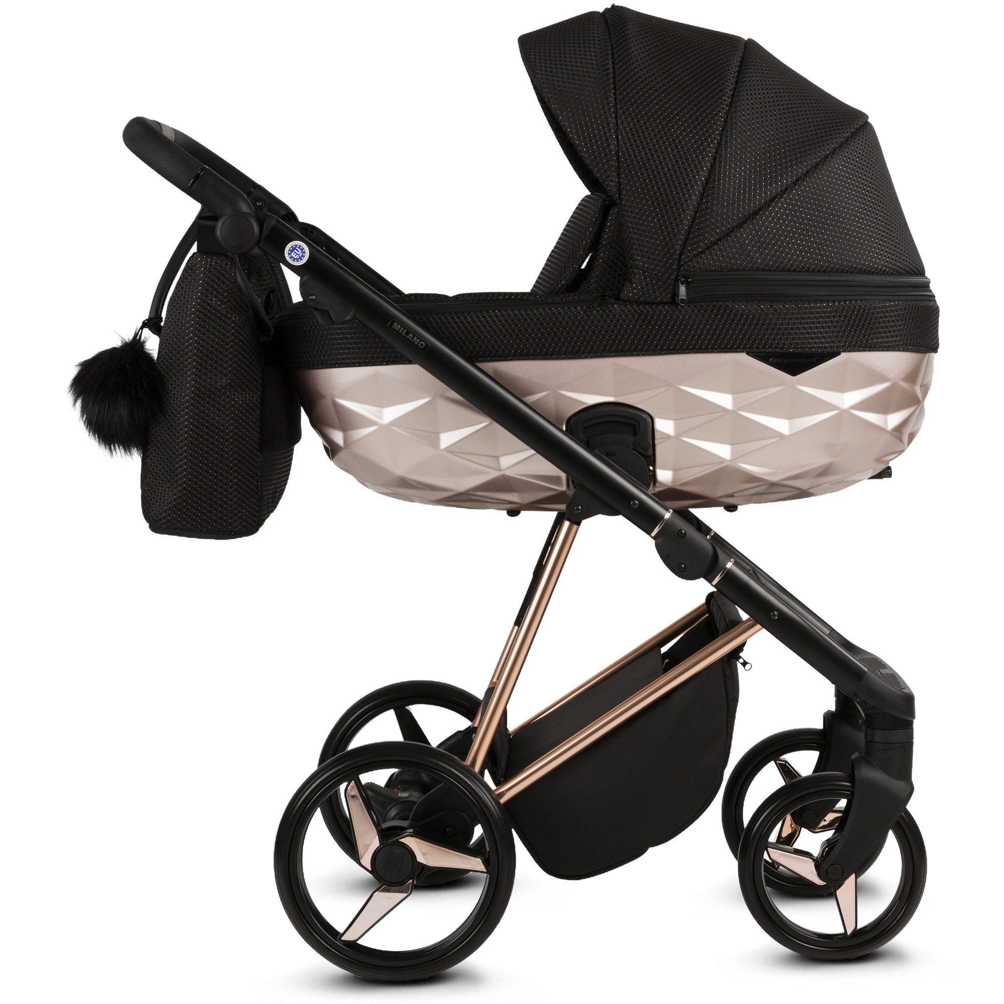 Knirpsenland Kombi-Kinderwagen Milano 2in1 Luxus 3D Wanne, Sportsitz, Wickeltasche, viel Zubehör, (Spar-Set), hohe Sicherheit durch One-Klick System der Kinderwagenaufsätze