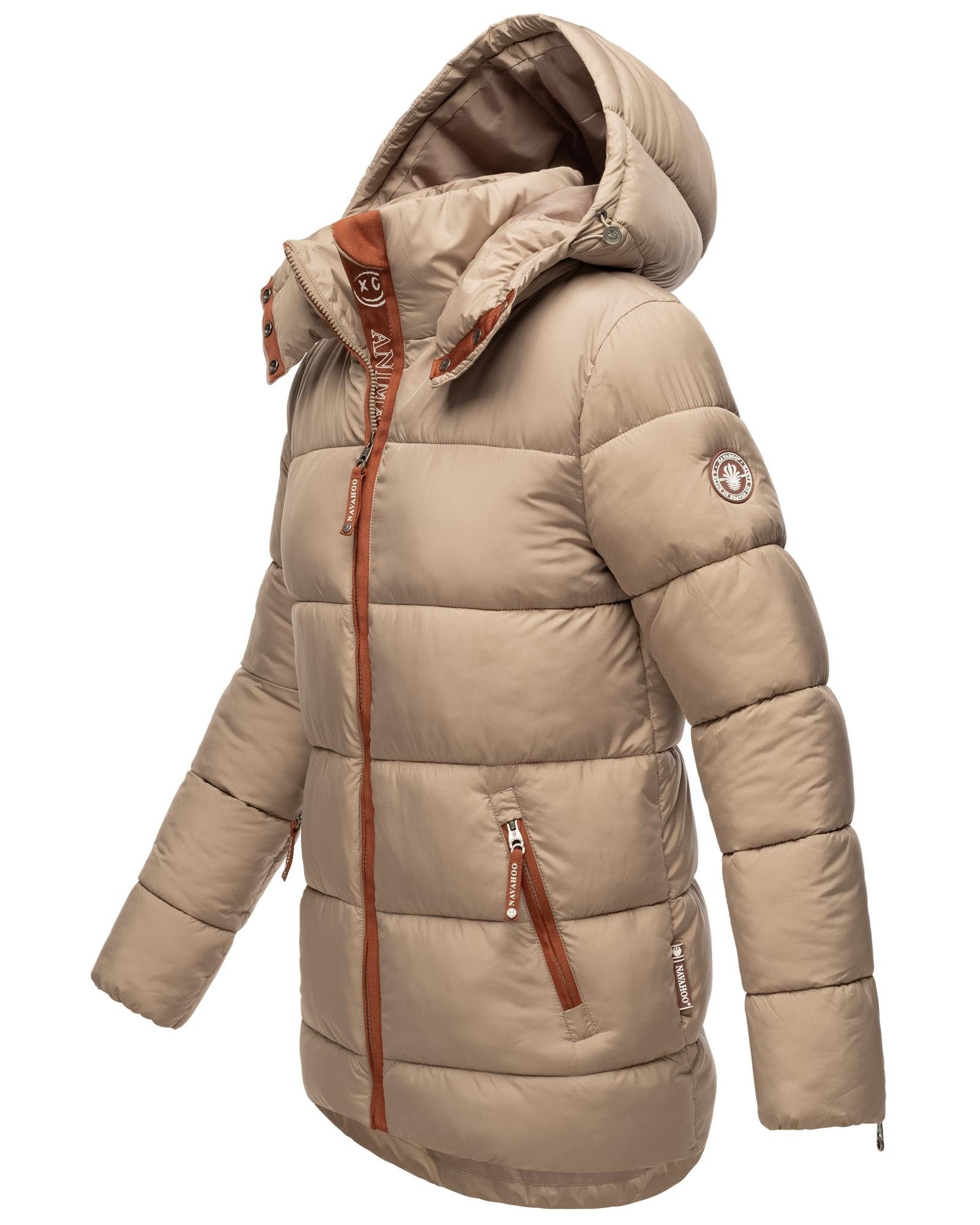 Navahoo Damen Wattewölkchen Modische kontrastfarbenen Steppjacke Winterjacke Details taupe mit