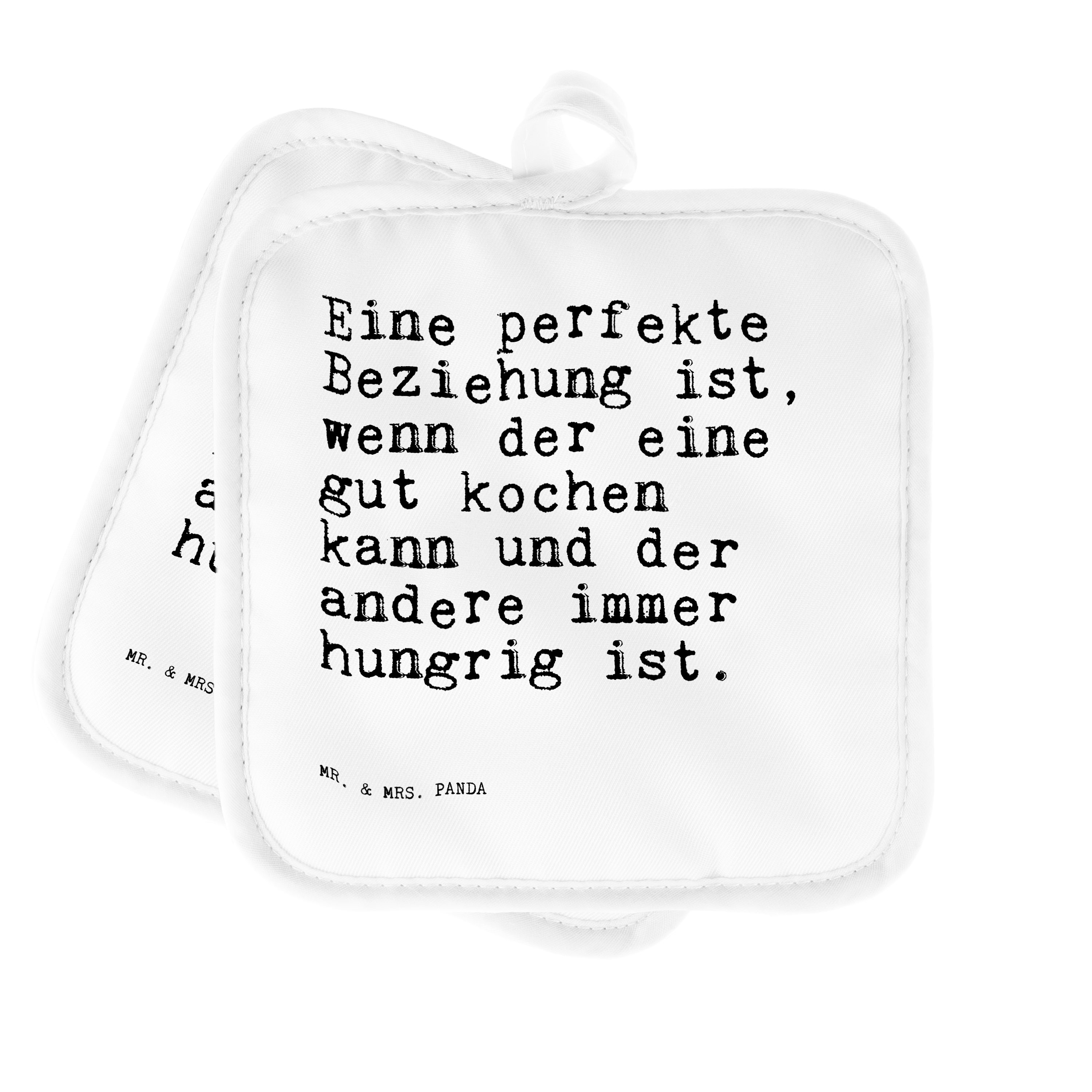 Mr. & Mrs. Panda Topflappen Eine perfekte Beziehung ist,..., Topfuntersetzer, Weiß, Kochlappen, L, (Packung), Frau Topflappen 2er Set Zwei Topflappen