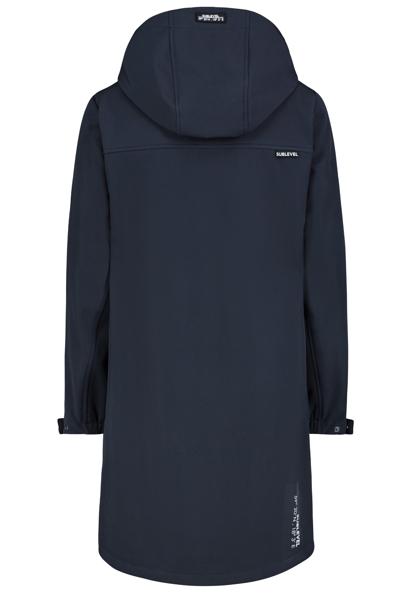SUBLEVEL Langmantel Funktionsmantel mit Kapuze und Reißverschluss-Taschen Softshell Outerwear