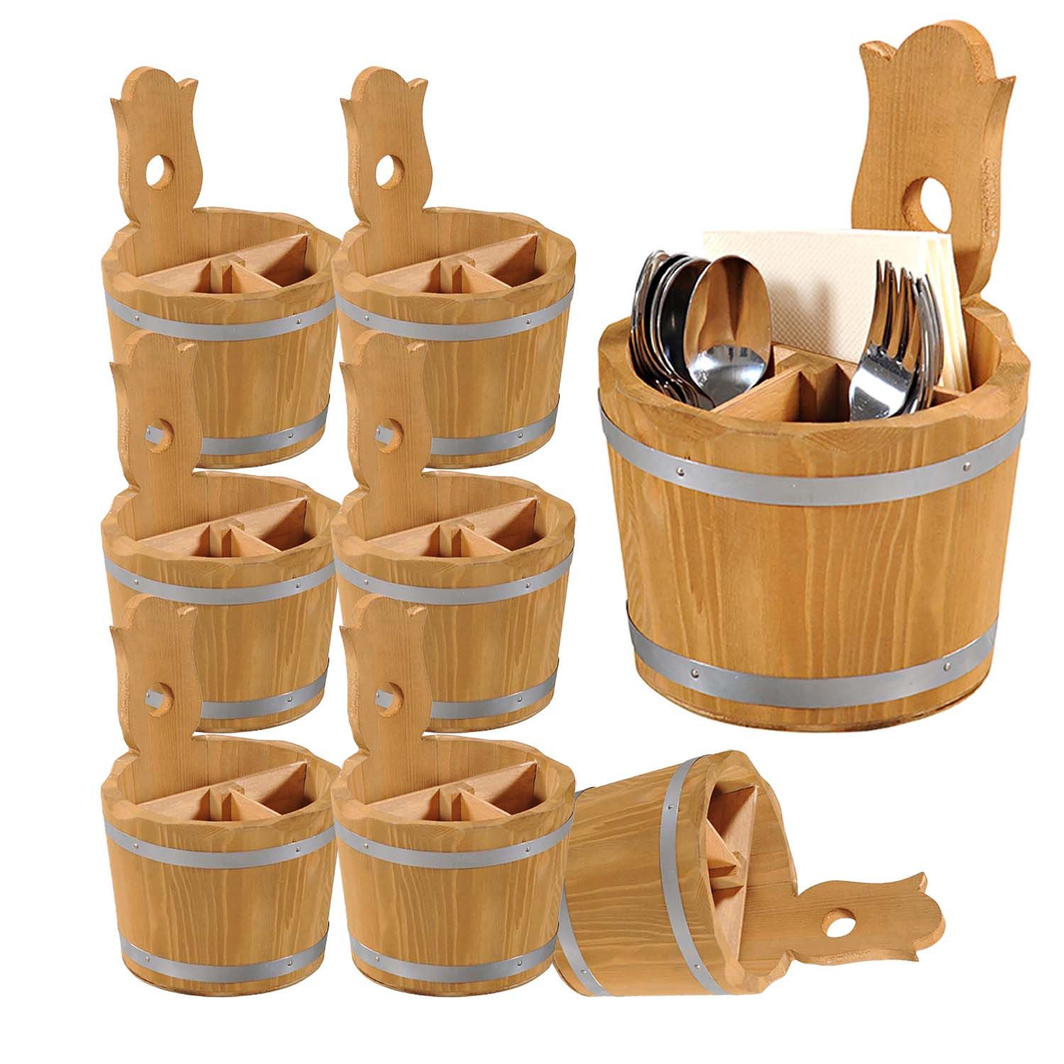 Kesper Besteckträger 8 Stück Besteckbox, 3-fach Einteilung - Kiefer - Ø 14cm, (8-tlg), praktischer Tragegriff