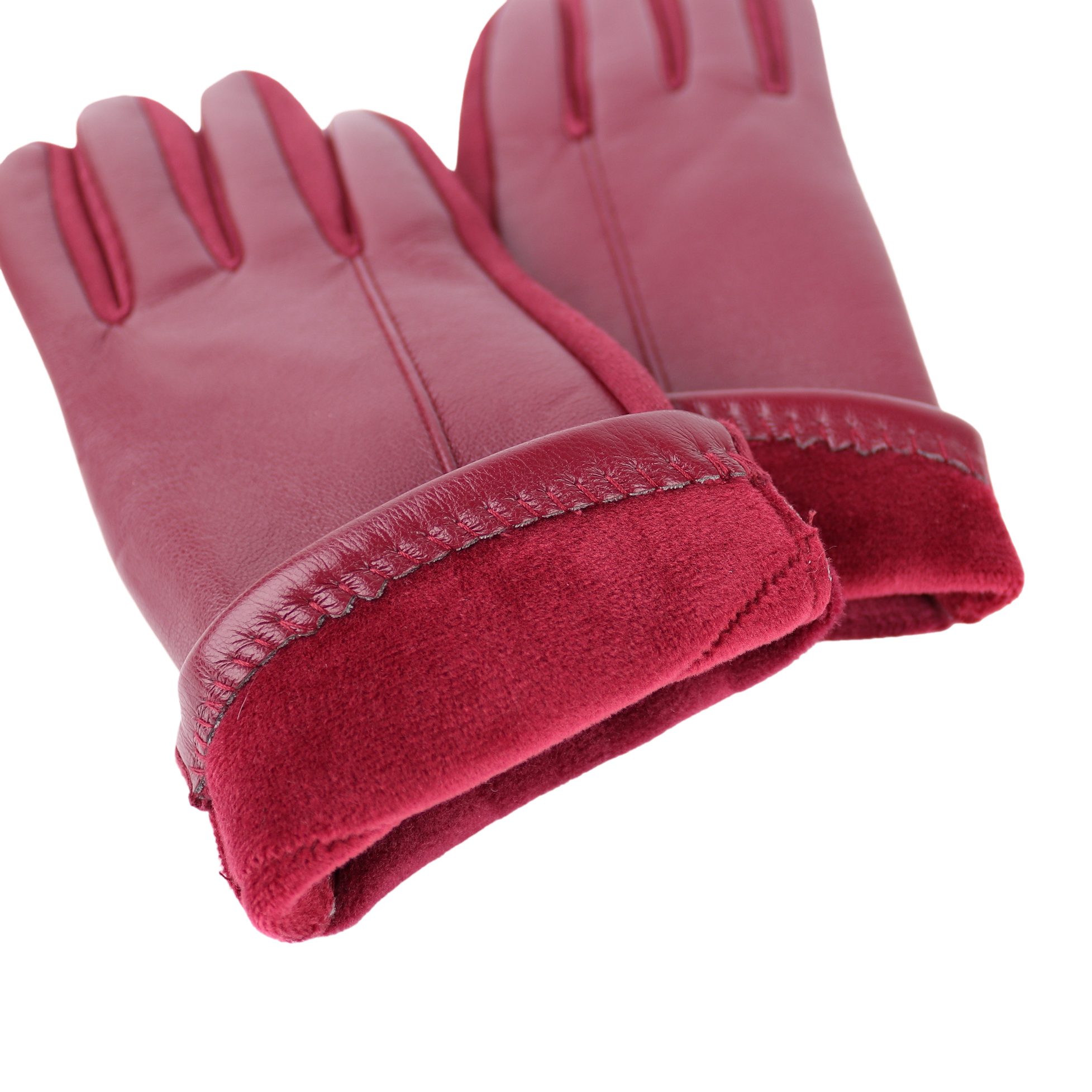 ONESIZE weich Bordeaux für MIRROSI warm Lederhandschuhe Veganleder ideal Herbst sehr Handschuhe und Winter Touchscreen aus Warm gefüttert Damen oder