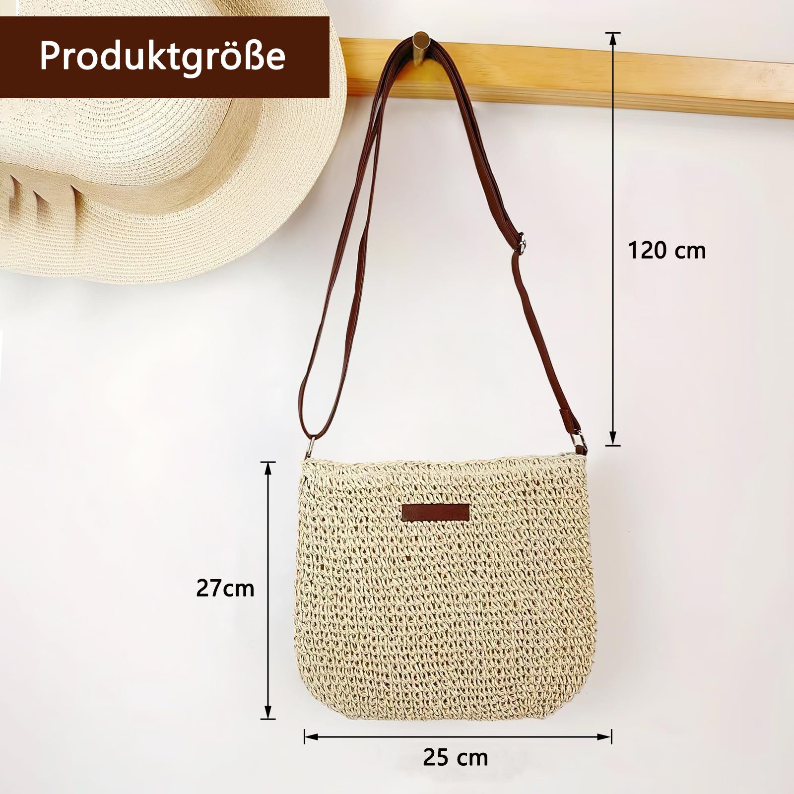 Agger Umhängetasche Stroh Handtasche Damen, Böhmische Strandtasche, Schultertasche, Strohtasche Damen Basttasche für Reisen Strand