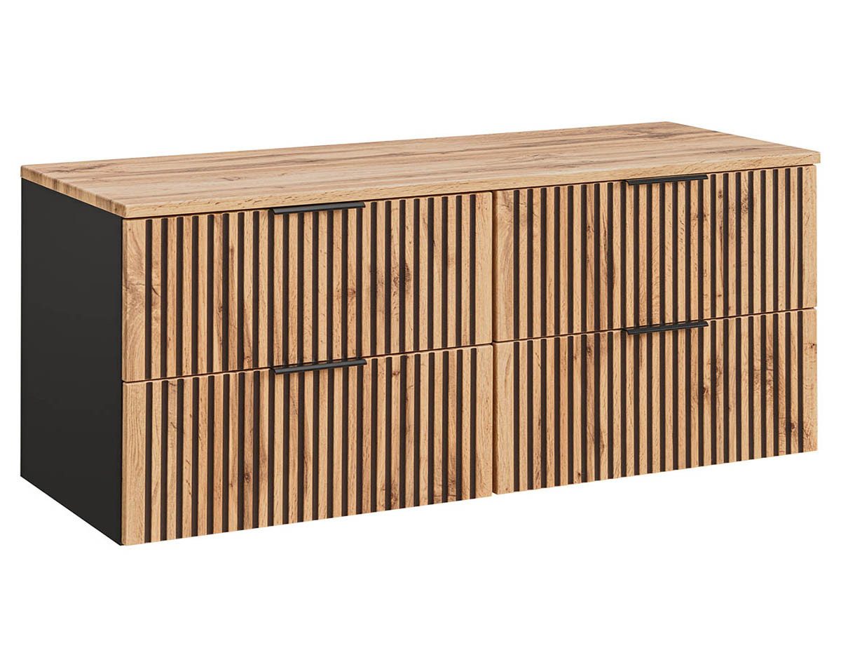 einfachgutemoebel Waschtisch-Set Doppelwaschplatz Tribune 160cm, zum Unterbau, Schwarz - Wotan-Eiche, (Badmöbel Set, 1-St., Waschtisch Unterschrank)