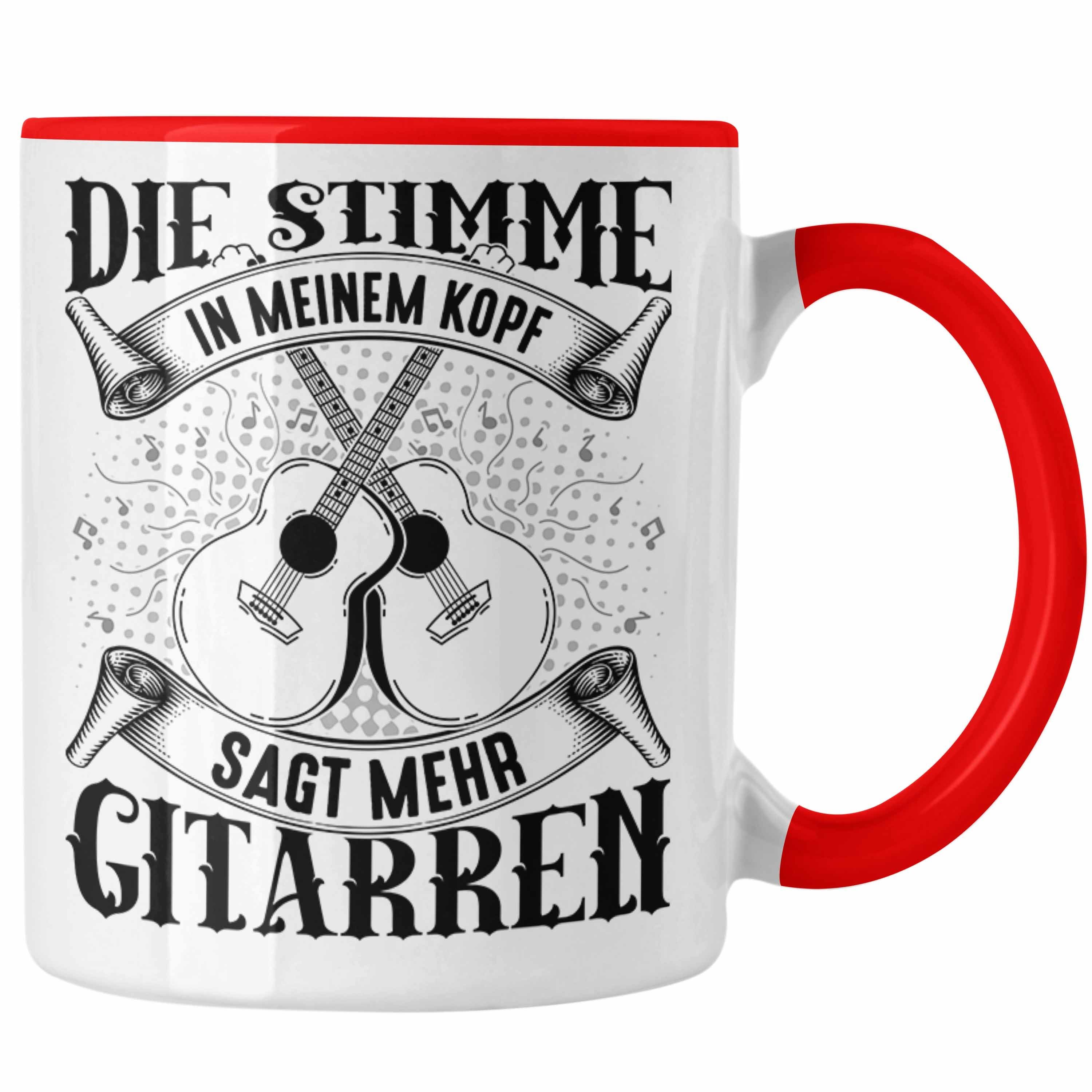 Trendation Tasse Gitarrenspieler Tasse Geschenk Gitarre Geschenkidee Spruch Kaffee-Bech Rot