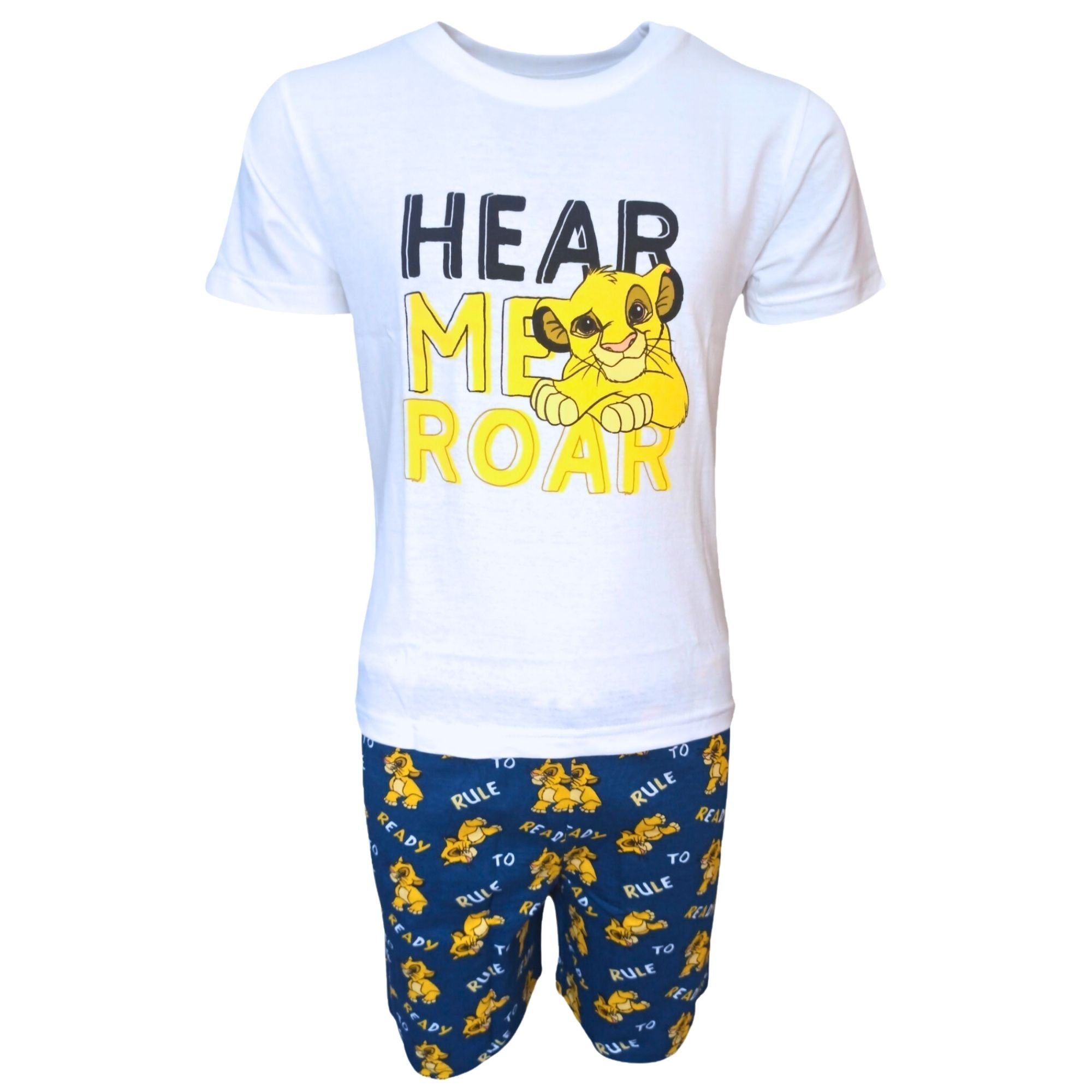 Disney The Lion King Schlafanzug Simba - HEAR ME ROAR (2 tlg) Pyjama Set kurzarm - Jungen Shorty Gr. 98-128 cm Weiß-Blau
