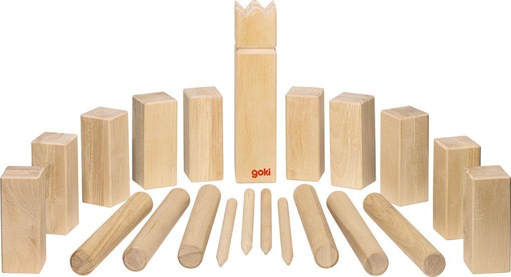 goki Spiel Wikingerspiel Kubb, im stabilen Baumwollbeutel, Familienspiel, Made in Europe