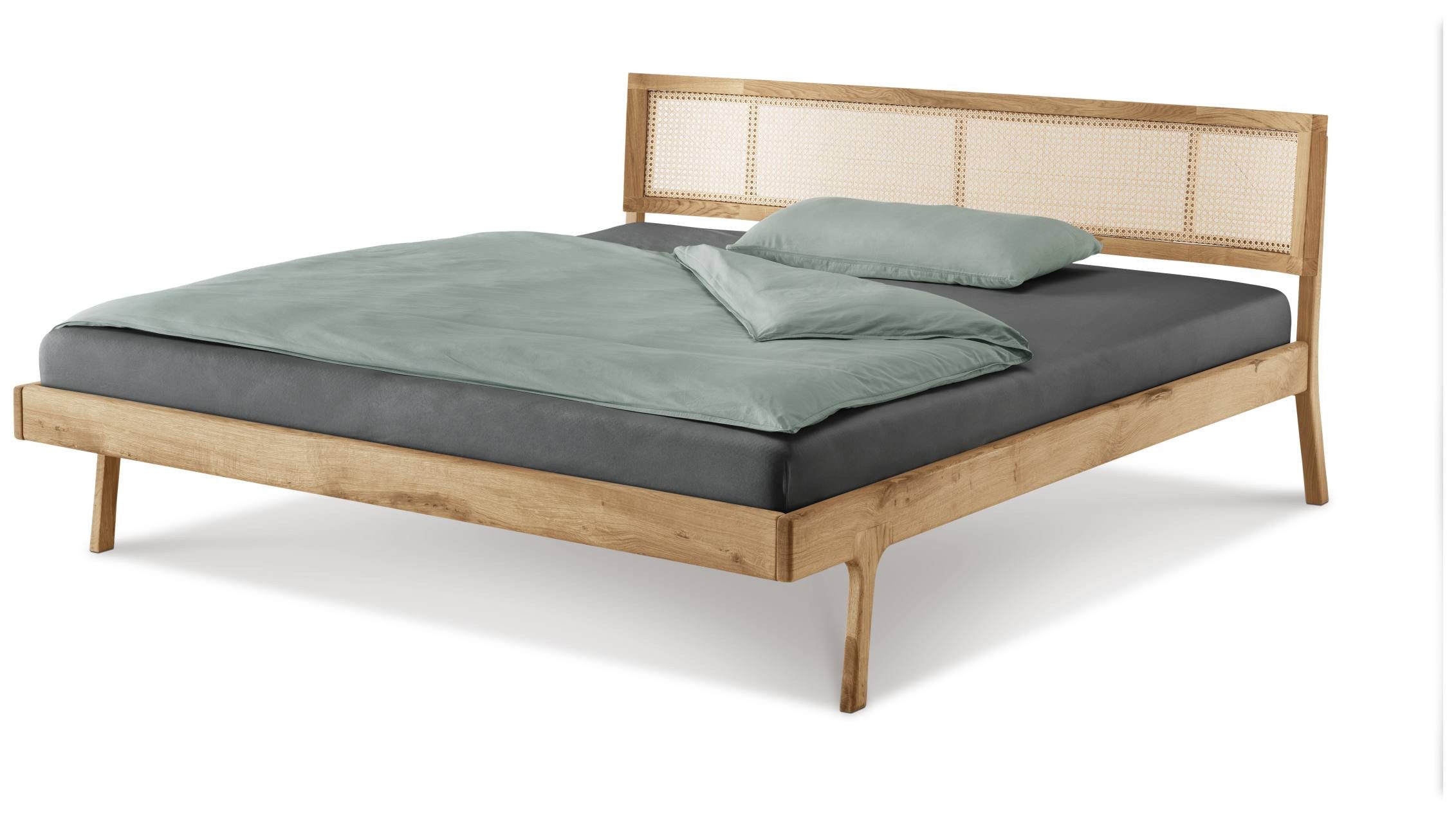 Trendmöbel24 Massivholzbett Massivholzbett FRIA Holzbett Eiche massiv mit Wiener Geflecht