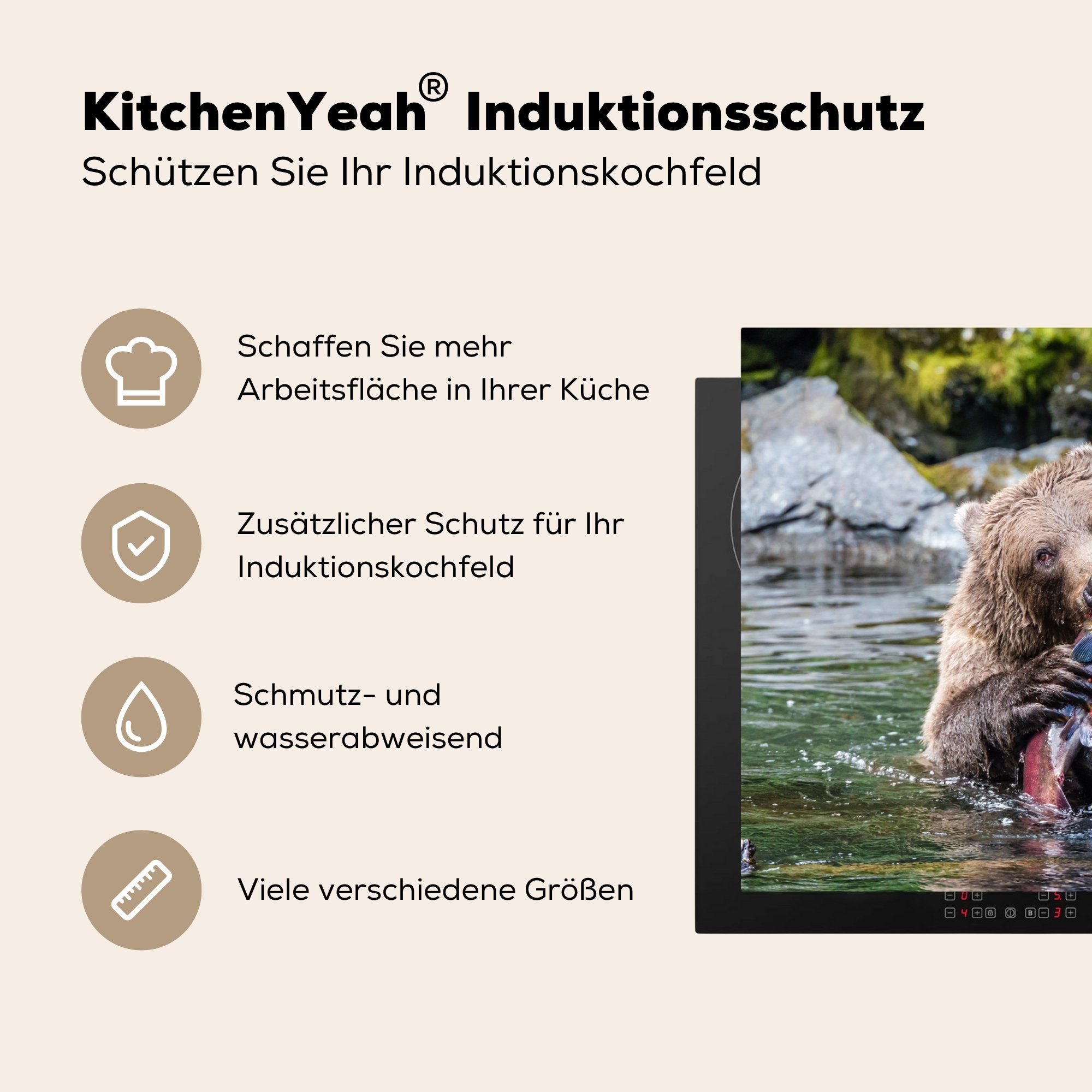 küche, MuchoWow für Induktionskochfeld Schutz die Fisch tlg), cm, - Herdblende-/Abdeckplatte - Bär Vinyl, Ceranfeldabdeckung (1 Lachs, 81x52