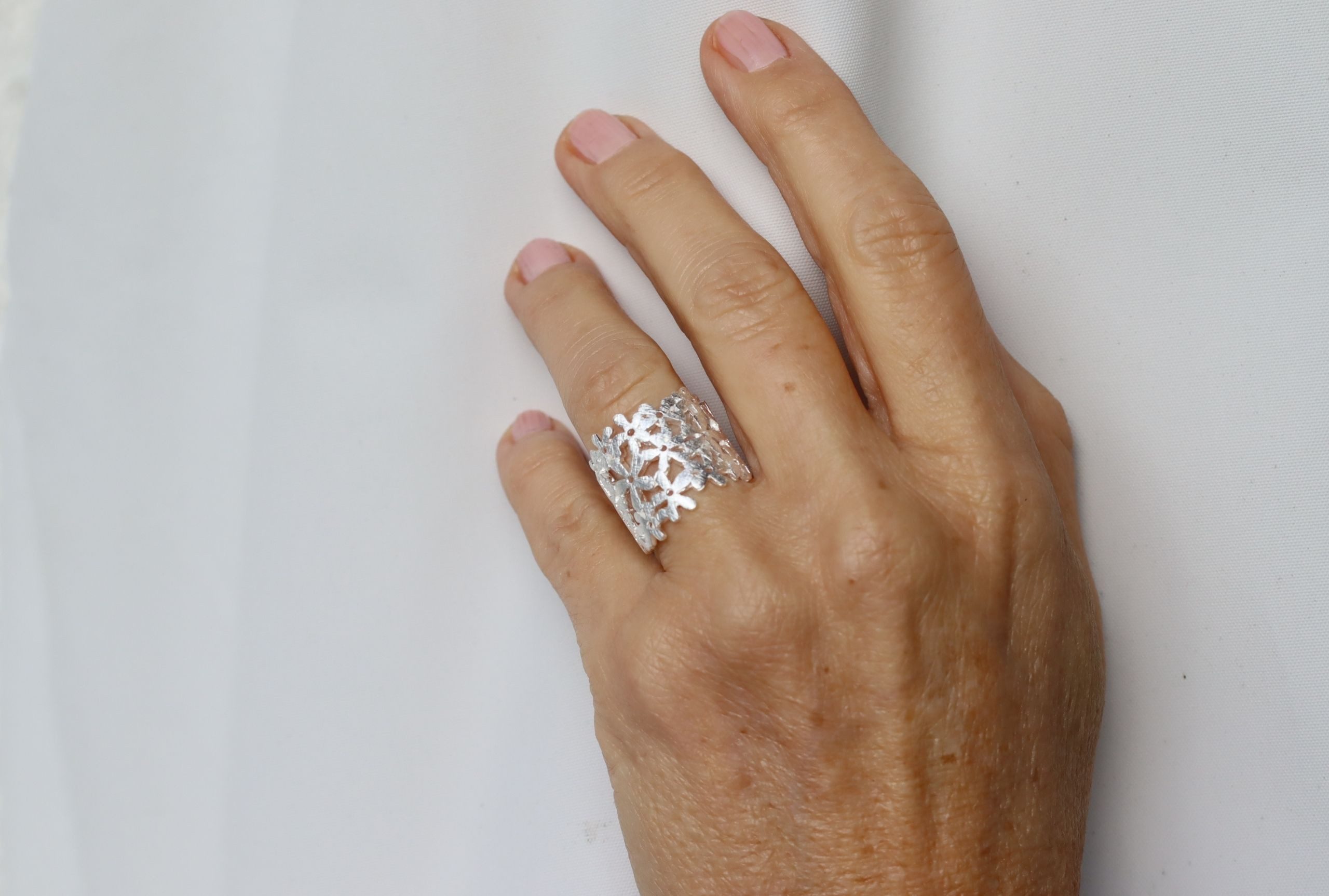 SILBERMOOS Silberring XL Motivring Blumenwiese, 925 Sterling Silber