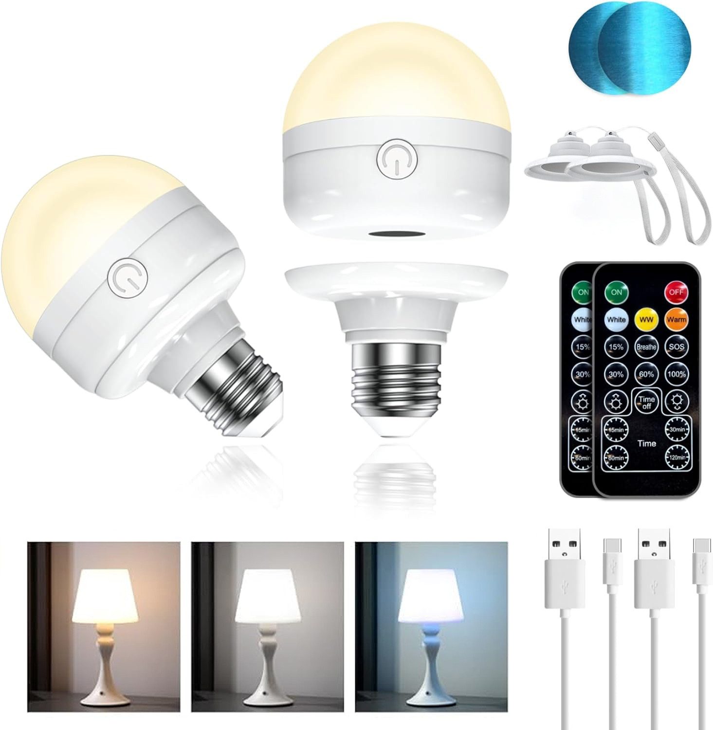 Futicare LED Unterbauleuchte – kabellos aufladbar & magnetisch montierbar, ohne feste Verkabelung, mit Fernbedienung, 3 Farbtemperaturen (3000K–6500K) & stufenlos dimmbar (15–100), auch als E27 Lichtquelle nutzbar, ideal für Schrank, Küche, Schlafzimmer & kleine Räume