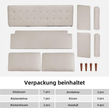 Vesgantti Sofa 2 Sitzer Sofa, Leinenstoff Couch 2 Wurfkissen m. Armlehne 177x77x84cm