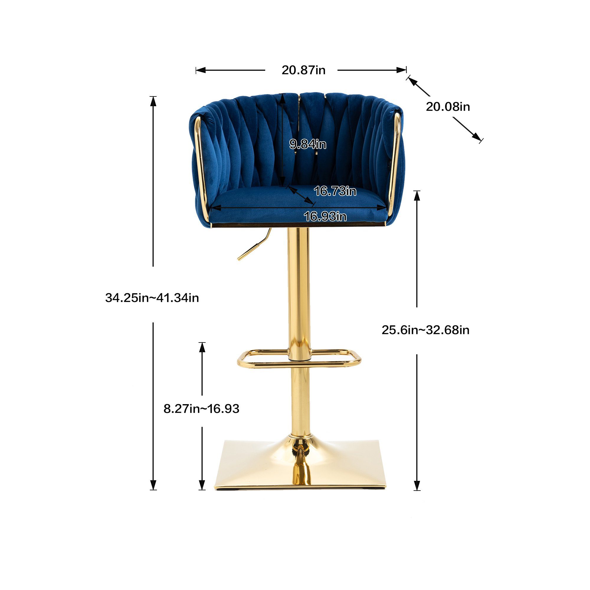 HAUSS SPLOE Barhocker Barhocker Beistellstuhl Samt 2er Blau Set Drehstuhl Barstühle verstellbare