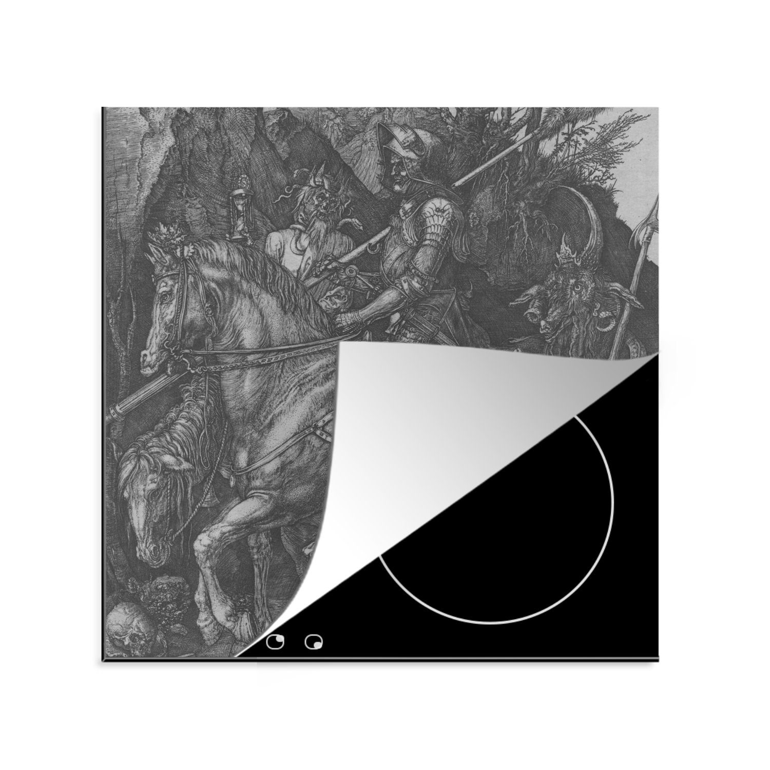 MuchoWow Herdblende-/Abdeckplatte Ritter, Tod und Teufel - Albrecht Dürer, Vinyl, (1 tlg), 78x78 cm, Ceranfeldabdeckung, Arbeitsplatte für küche