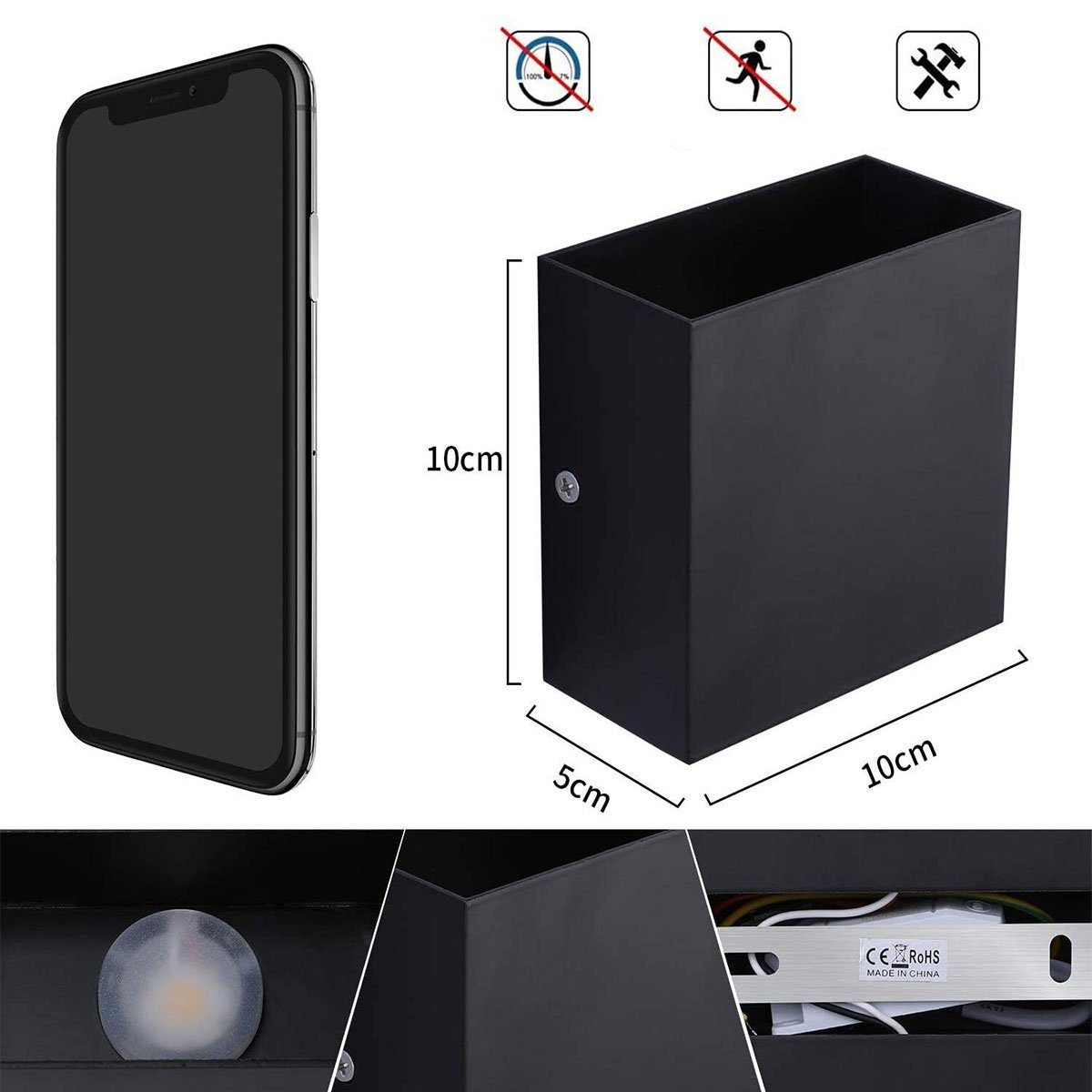 oyajia Wandleuchte 6W LED Wandlampe Cube Lampe Wand Strahler Licht Up Down Leuchten, LED fest integriert, Warmweiß, Treppen Flur Modern Square Lampe,für Wohnzimmer Schlafzimmer Balkon