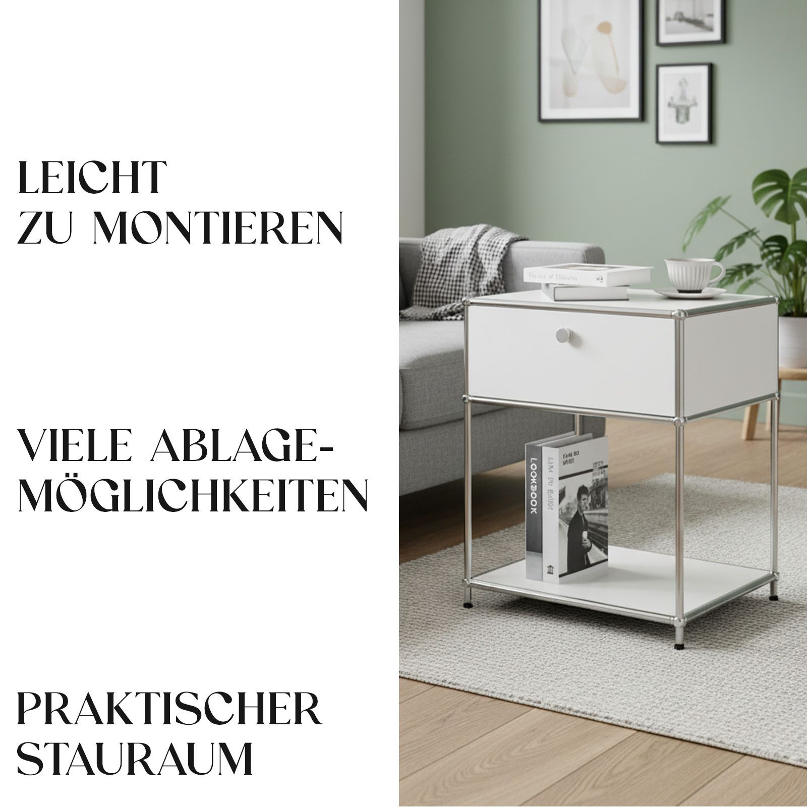 Floordirekt Beistelltisch Concept Epure MK-139, B50 × T40 × H65 cm, verschließbare Schublade (modular, kratzfeste Pulverbeschichtung), Beistellregal mit verchro – Bild 5 von 5