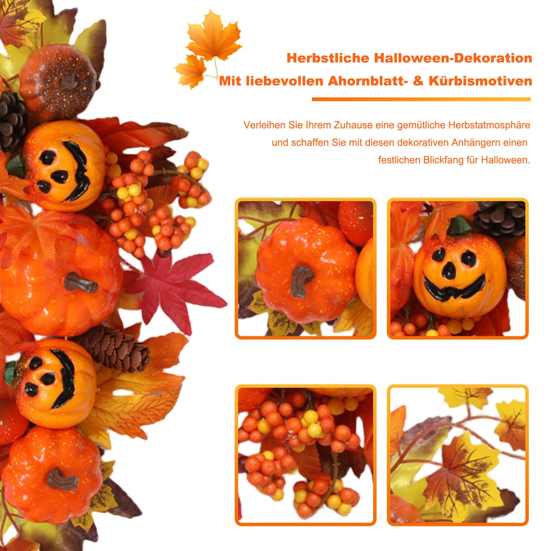 Sorvyzxn Dekokranz Halloween Hängedeko Herbstdeko, Kürbis Ahornblatt Türdeko, mit Aufhängung, Haustür Dekoration für Zuhause – Bild 5 von 5