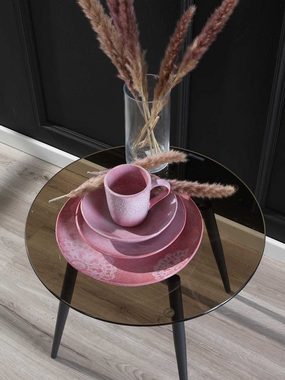 Home4You Speiseteller, Ø 27 cm, Rosa, Steingut, Glasierte Oberfläche, (1 St), mit floraler Prägung, Spülmaschinengeeignet