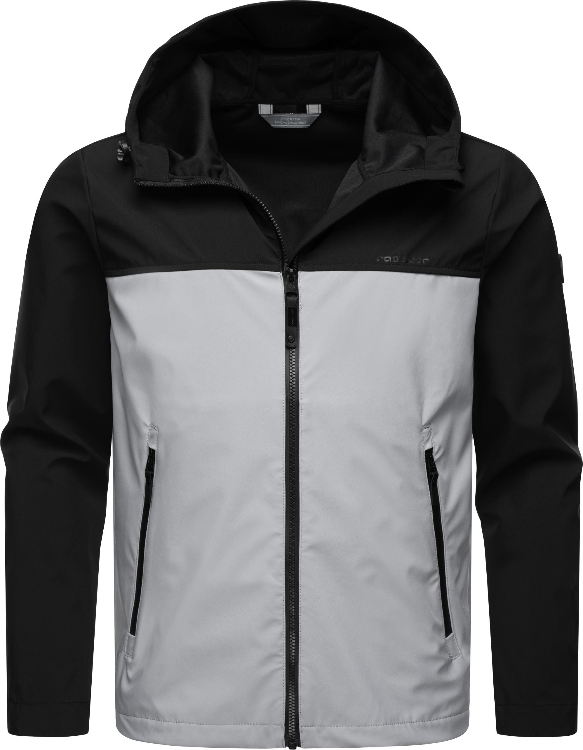 Ragwear Softshelljacke Shellwie Block wasserdichte Herren Übergangsjacke mit großer Kapuze