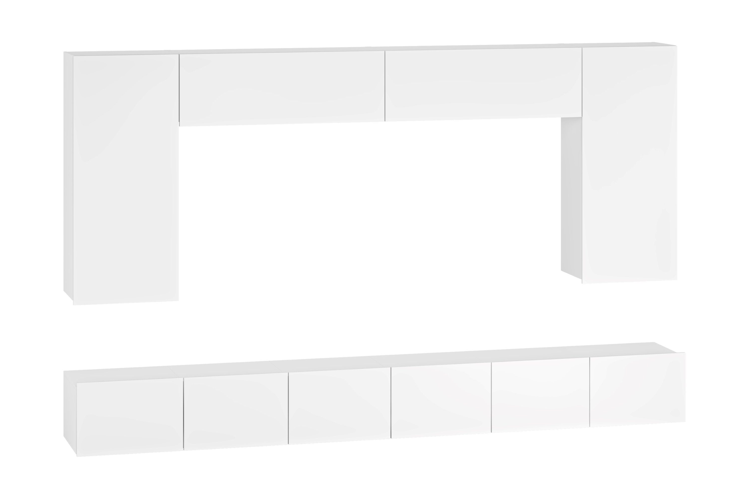 Wohnwand HYPE MDF MDF-Fronten MINA Anbauwand Schwebende mit weiß, Wohnwand Wohnwand Rooms TV-Wand 300