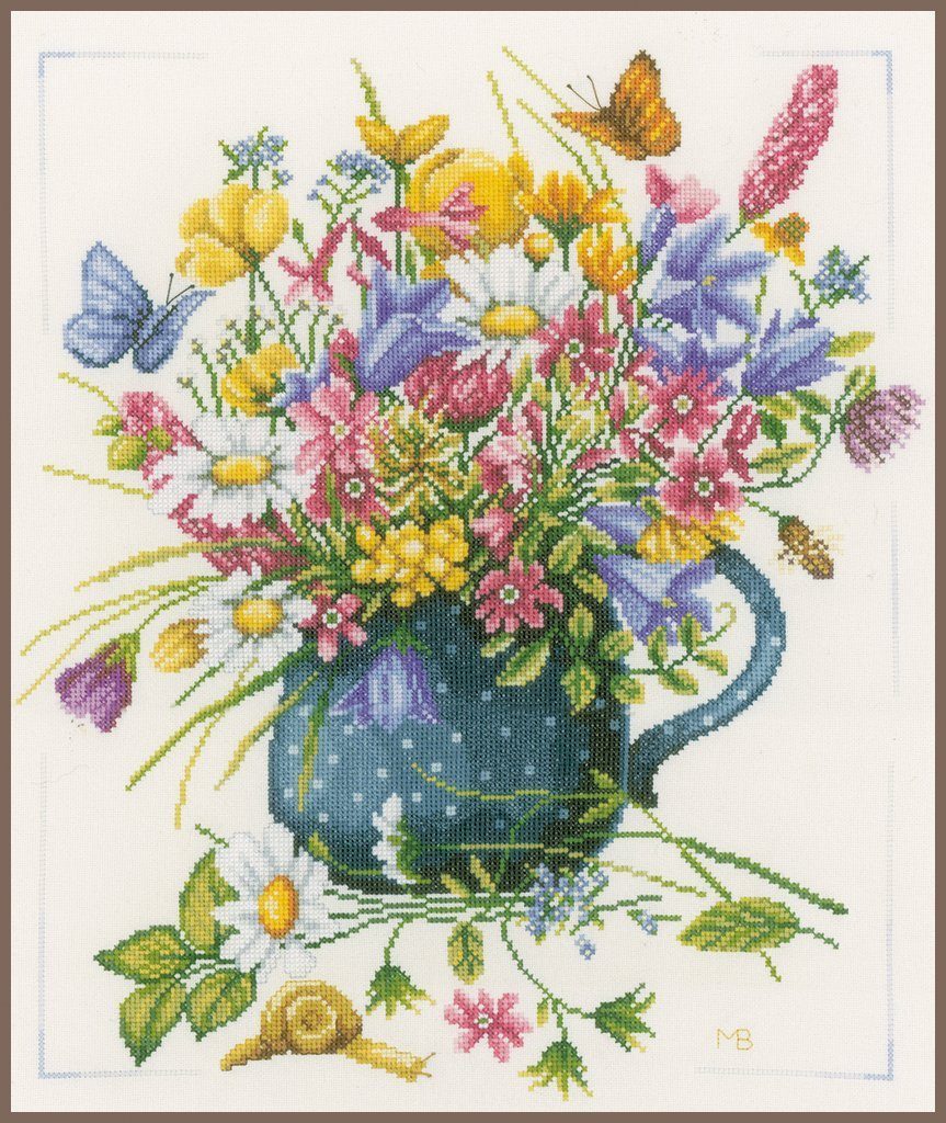 Lanarte Kreativset Lanarte PN-0164074 Blumen in Vase Kreuzstichpackung, (Set, embroidery Kit), Made in Europe