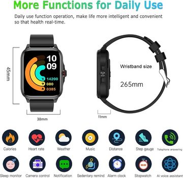 Marsyu Smartwatch (1,91 Zoll, Android, iOS), mit Telefonfunktion,Fitness Automatische Überwachung Körpertemperatur
