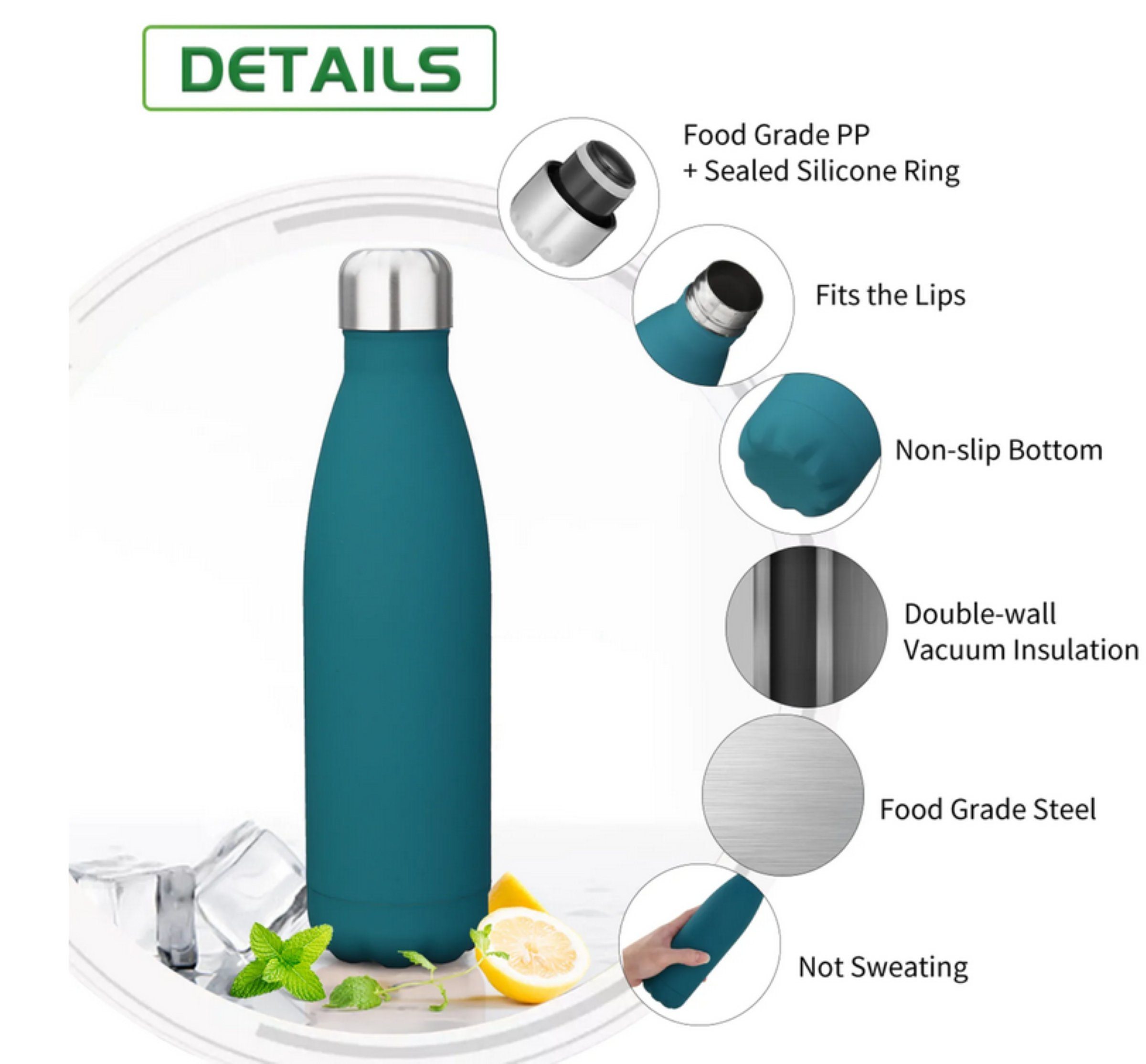 MECO Trinkflasche KING DO WAY Edelstahl Trinkflasche, Doppelwandig, hochwertiger Edelstahl, griffige Gummibeschichtung