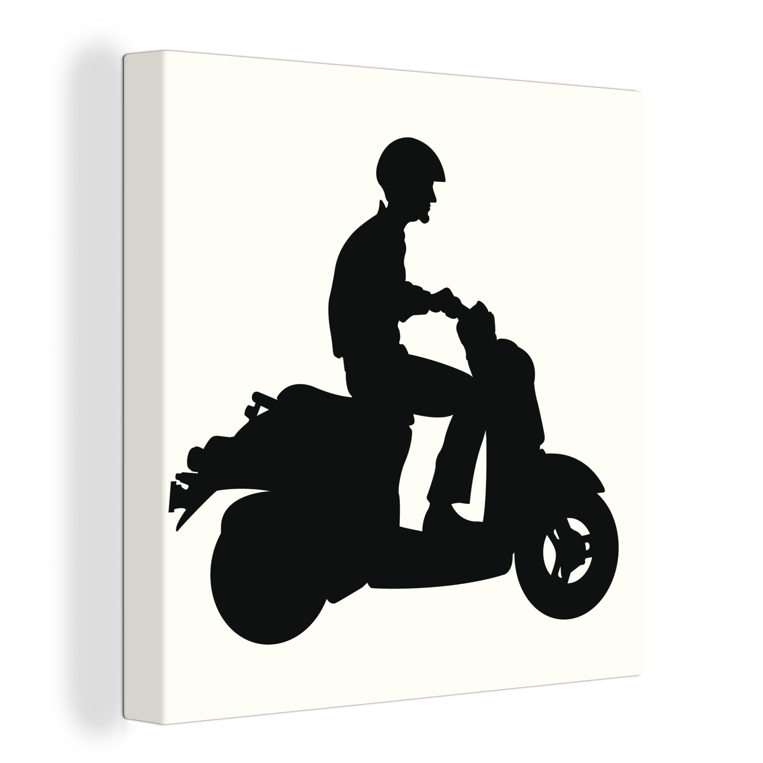einem für auf Motorroller (1 Bilder einer schwarz-weiß, Leinwand in Schlafzimmer St), Illustration Wohnzimmer Leinwandbild Person OneMillionCanvasses®