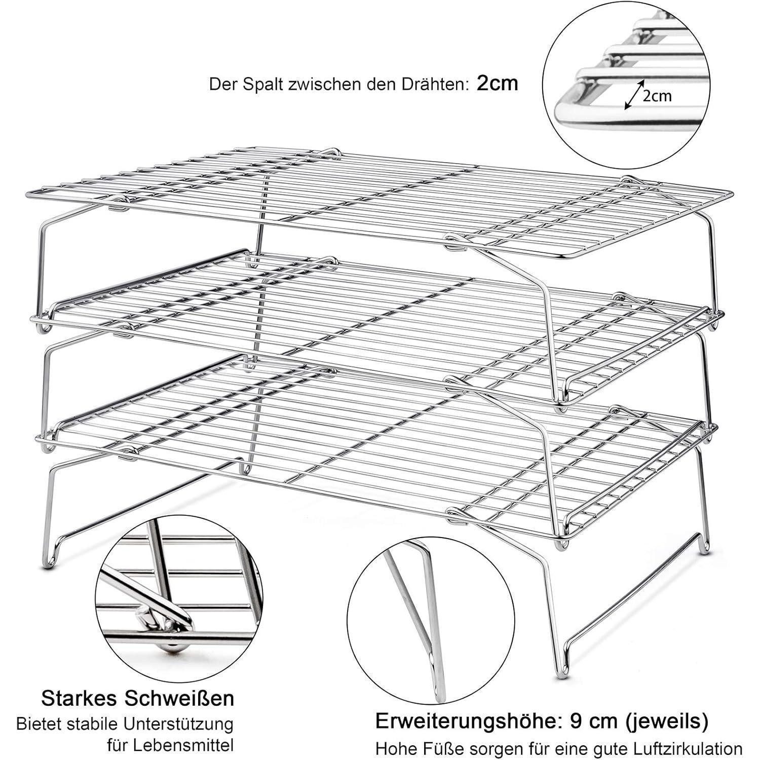 LuxusKollektion Abkühlgitter Abkühlgitter Edelstahl 3-tlg. Kühlgitter Backen Braten Grillen Kekse
