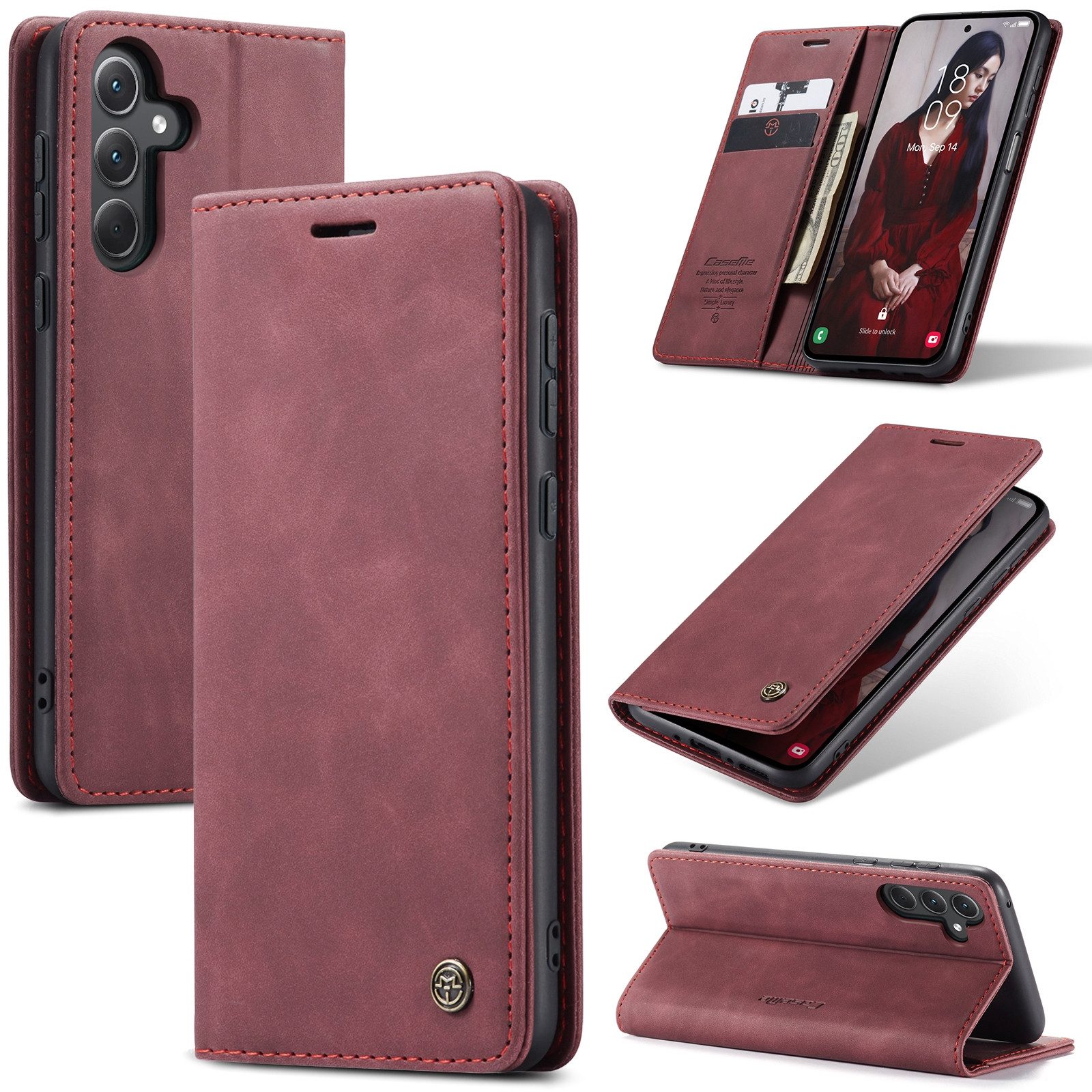 SmartUP Smartphone-Hülle für Samsung Galaxy A35 5G Klapphülle Fliphülle Tasche Case Smart Cover 6,6 Zoll, Integrierte Standfunktion, zwei Kartenfächer