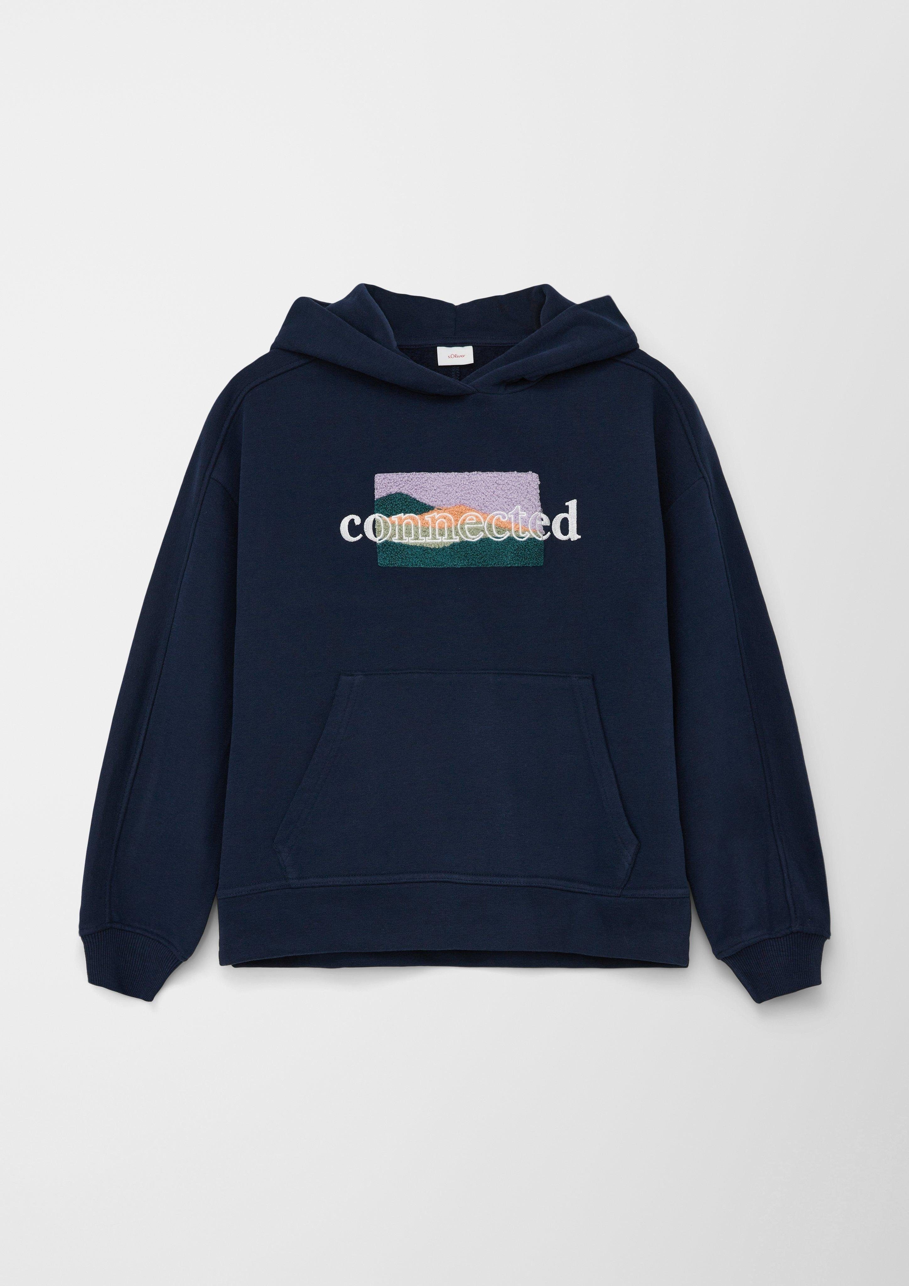 s.Oliver Sweatshirt Hoodie aus Sweatstoff Applikation, Stickerei navy