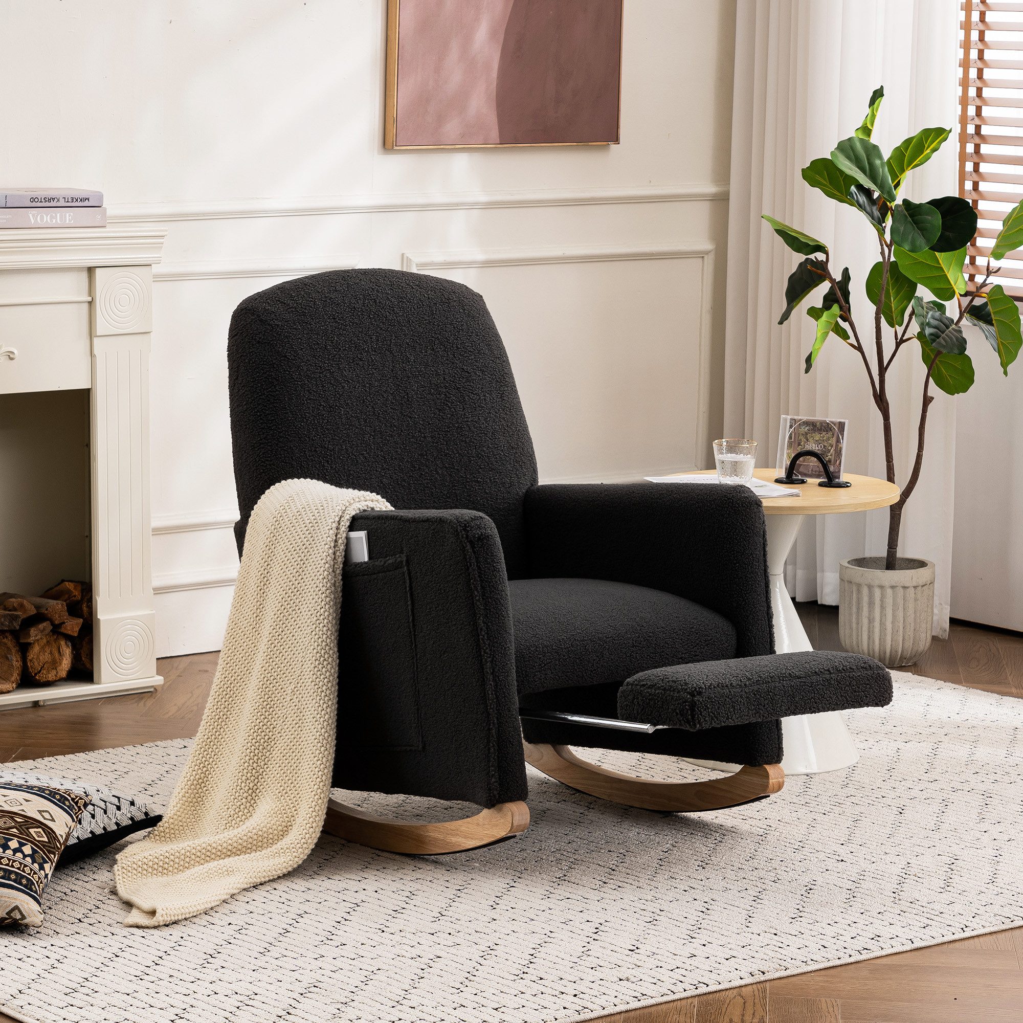 BlingBin Schaukelstuhl mit Hocker, Teddy Relaxsessel mit Ottomane, für den Innenbereich (1er Set, 1 St), Schaukelstuhl mit hoher Rückenlehne für das Wohnzimmer