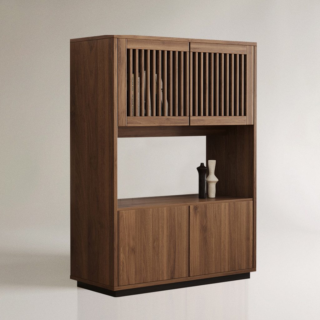 oleyluckidea Sideboard Küchenschrank Holz, Lamellentüren, Sideboard mit Regal, walnuss (Set), Breite 85 cm