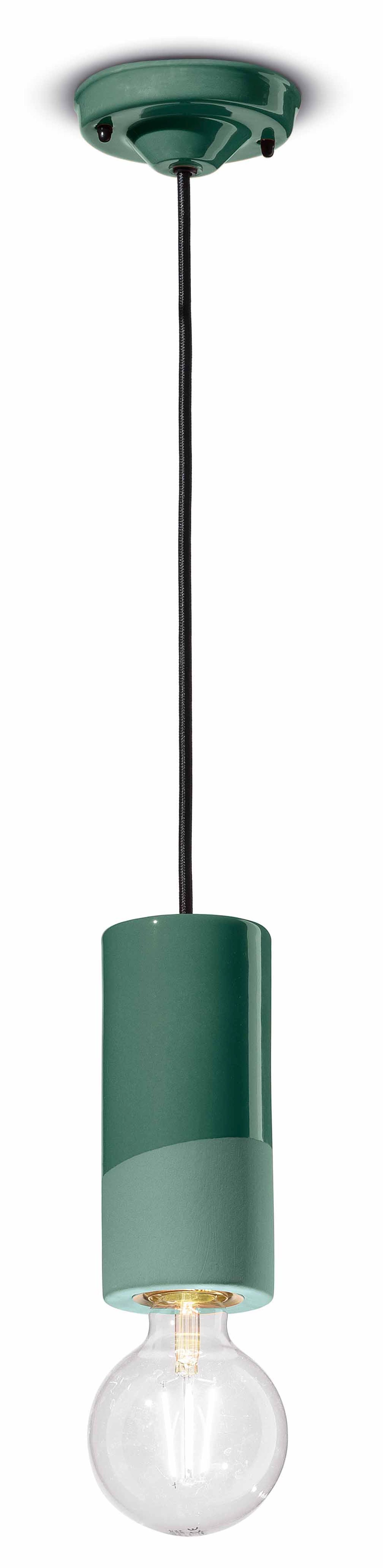 Licht-Erlebnisse Pendelleuchte ENRICO, ohne Leuchtmittel, Keramik Ø 8 cm rund Flaschengrün E27 Retro Design Handarbeit