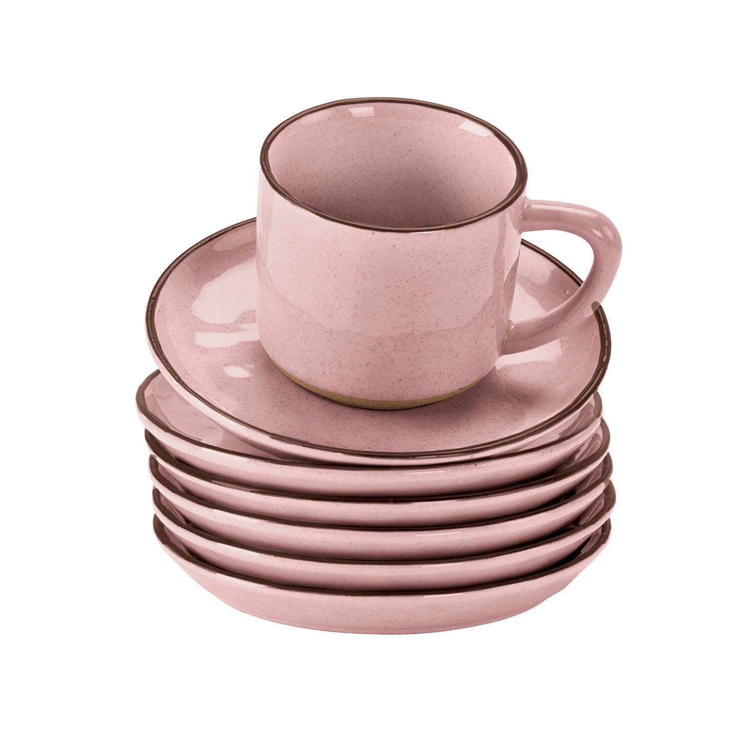 Mirabeau Geschirr-Set Tasse mit Untertasse 6er Set Biarré rosa, Steinzeug