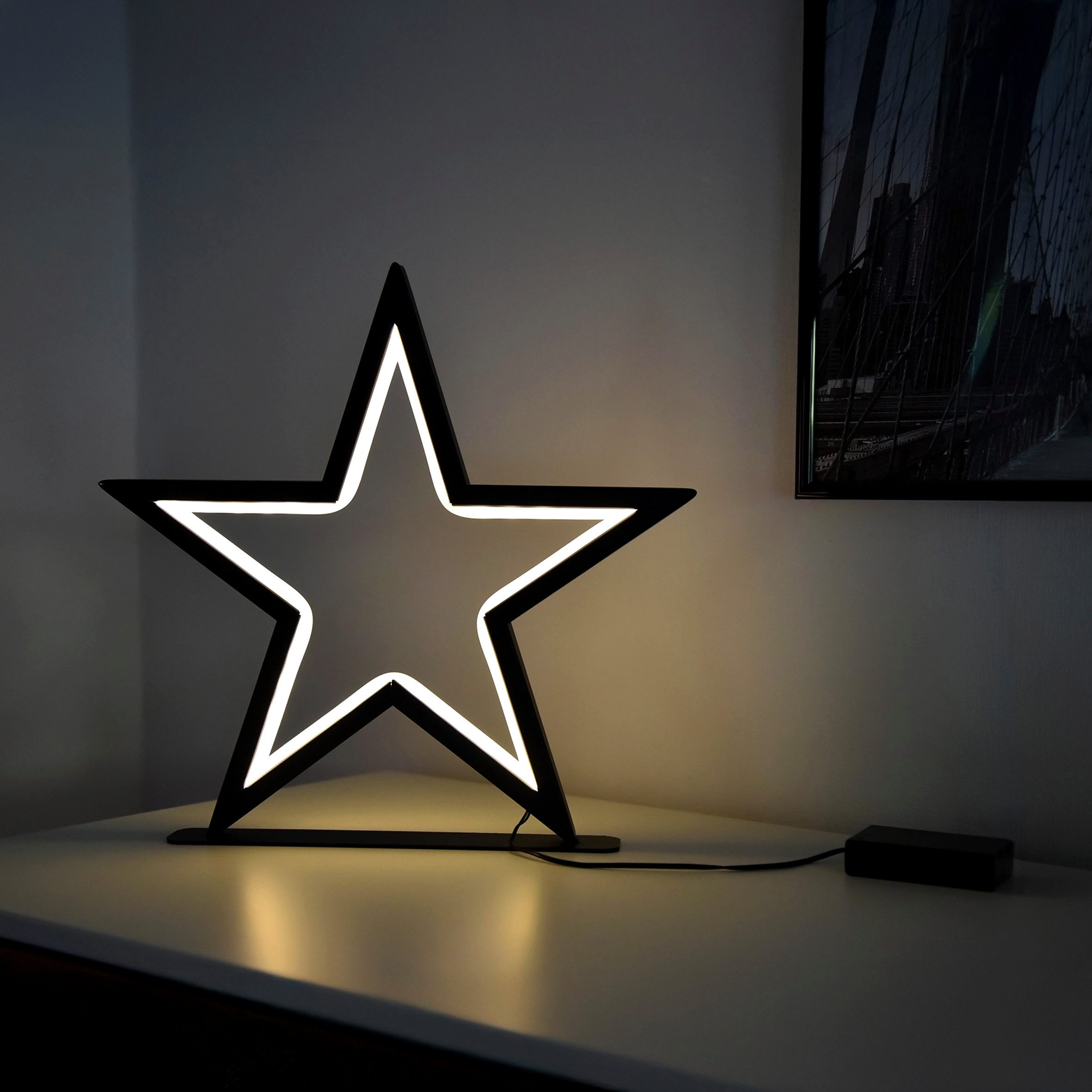 LED-Dekofigur Metallstern schwarz 34 cm warm weiß