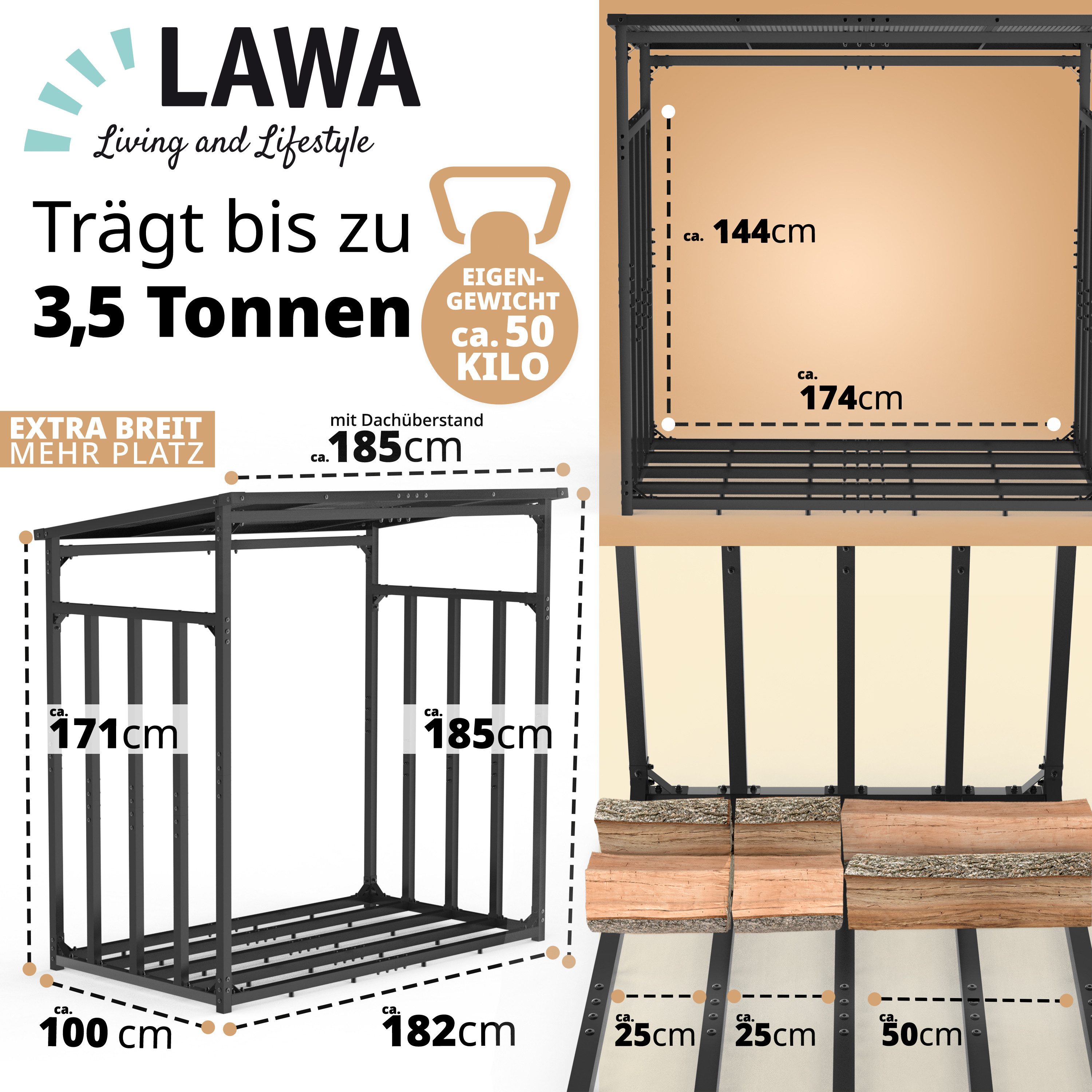 LAWA Living and Lifestyle Kaminholzregal Regal für Feuerholz mit Dach Metal günstig online kaufen
