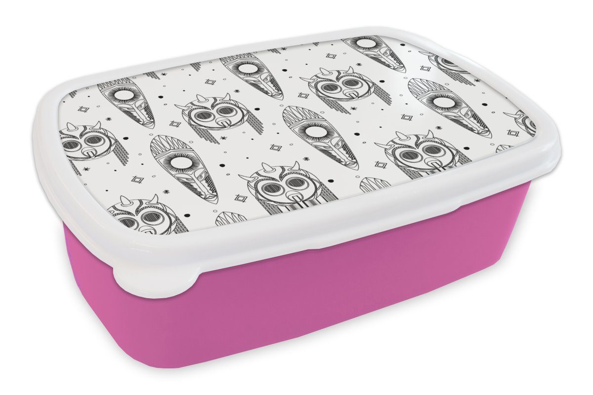 - Muster, (2-tlg), Schwarz - - Brotdose Kunststoff Maya MuchoWow Snackbox, Brotbox rosa und Kunststoff, weiß Erwachsene, für Kinder, Lunchbox Masken Mädchen,