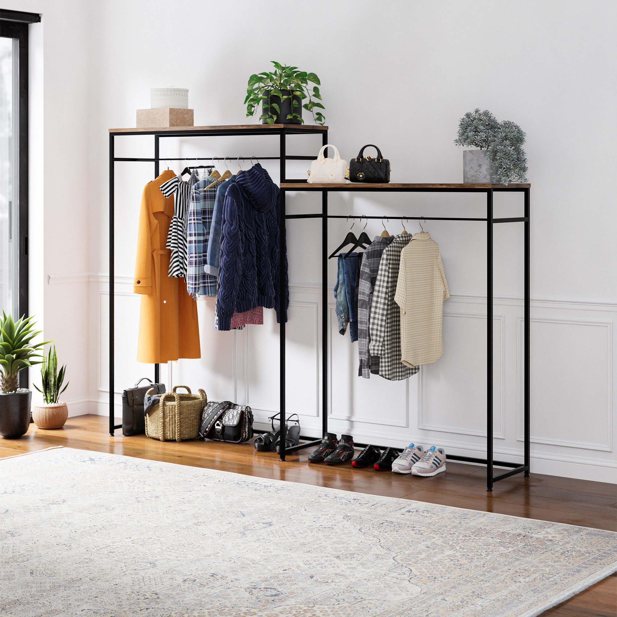 en.casa Garderobenständer, »Skestbyena« aus zwei Elementen 140x240x40 cm Schwarz/Walnussoptik