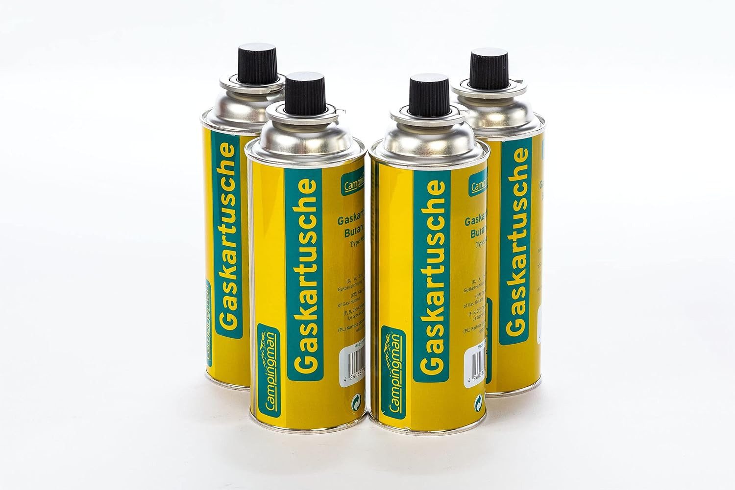 campingmann Gaskartusche gaskartuschen 227g Butan Gas mit Ventil Universal Butangas, 4 St., Brennstoffflaschen Campingas für Gaskocher Gasheizung