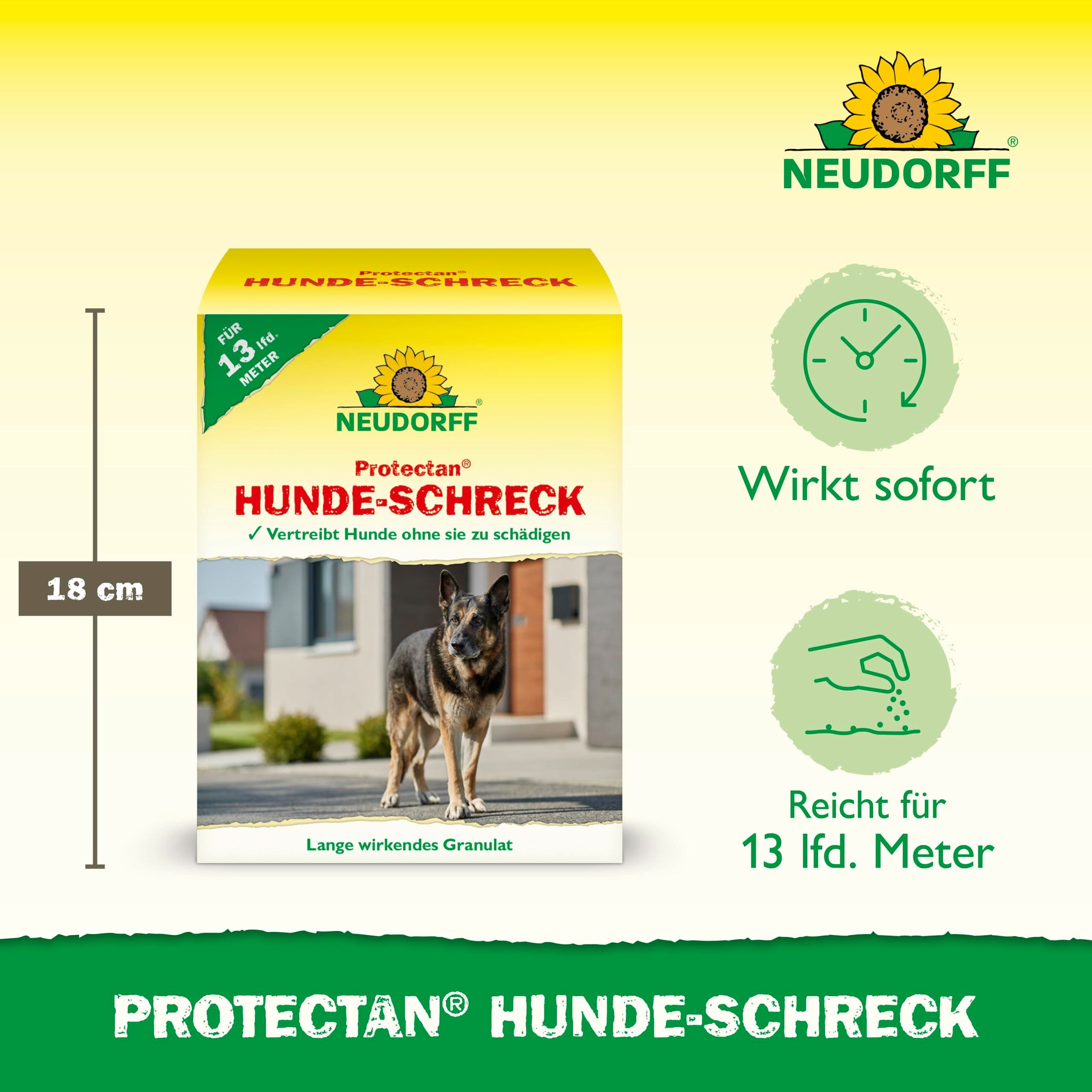 Neudorff Vergrämungsmittel Protectan Hunde-Schreck 200 g, Hundeabwehr vertreibt Hunde langanhaltend, ohne ihnen zu schaden und schützt so vor Verunreinigungen, Granulat deckt 13 laufende Meter ab, Granulat zur Hundefernhaltung mit Langzeitwirkung