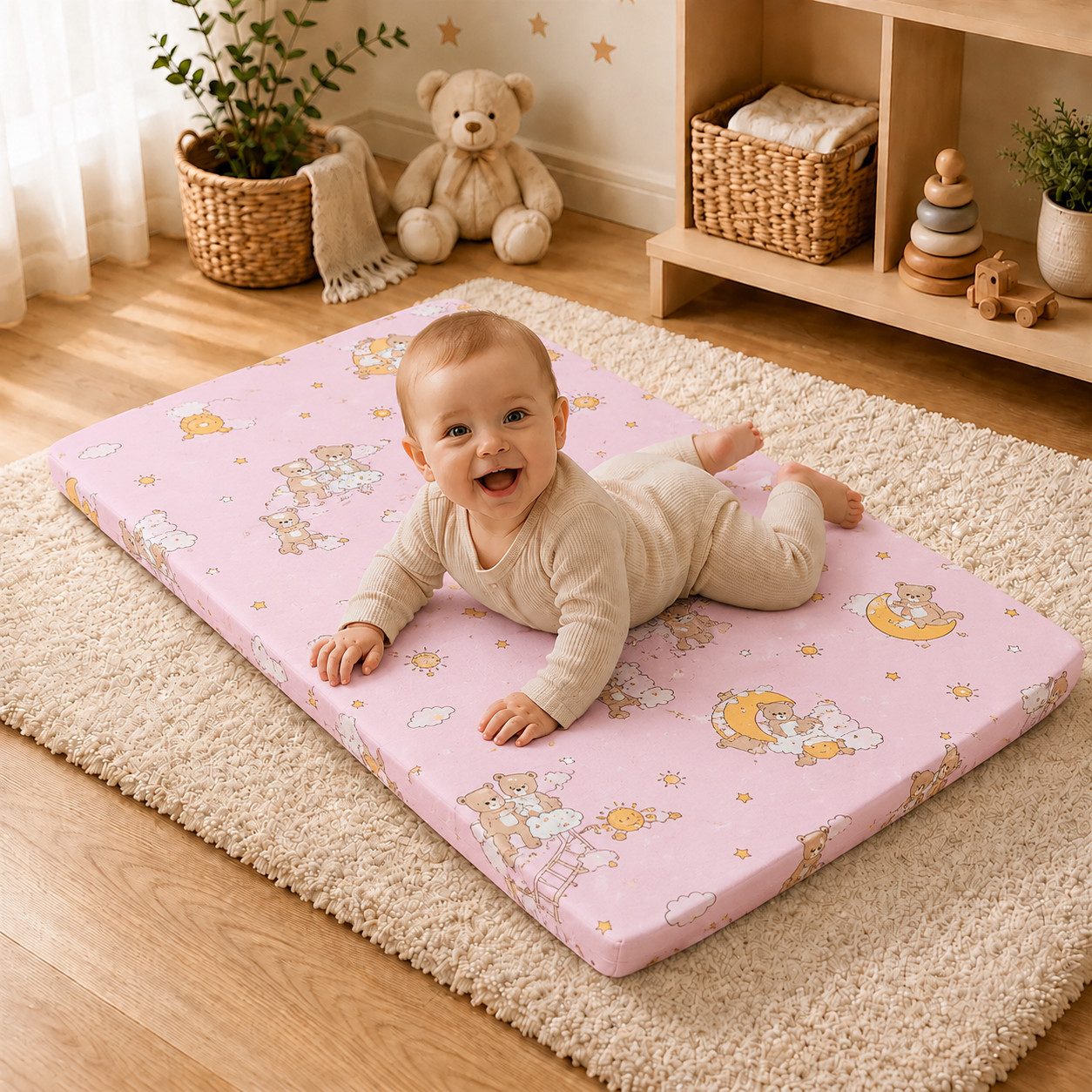 Kindermatratze Babymatratze mit Baumwollbezug, waschbar & rollbar–Allergikergeeignet, Best for Kids, 6 cm hoch, (Einzelartikel, 1 × Schaumkernmatratze), 60x120 cm, Bezug aus Baumwolle, Hergestellt in der EU