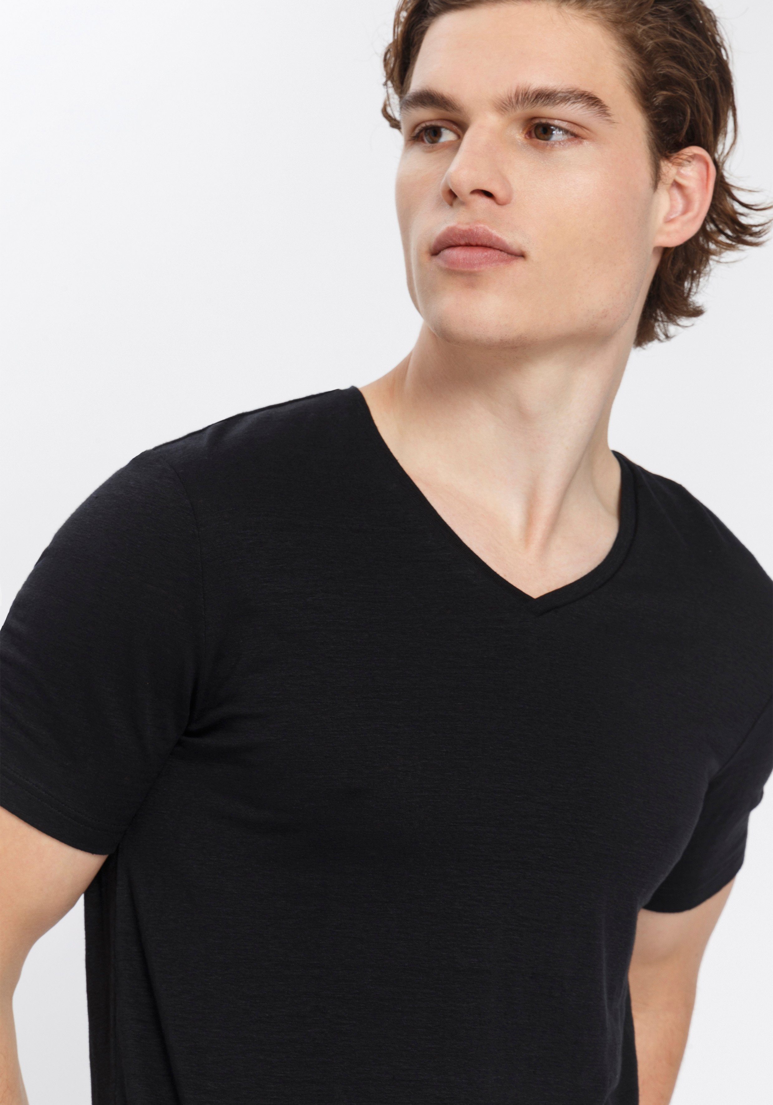 Leinenanteil schwarz body Level Five mit OLYMP T-Shirt hohem fit