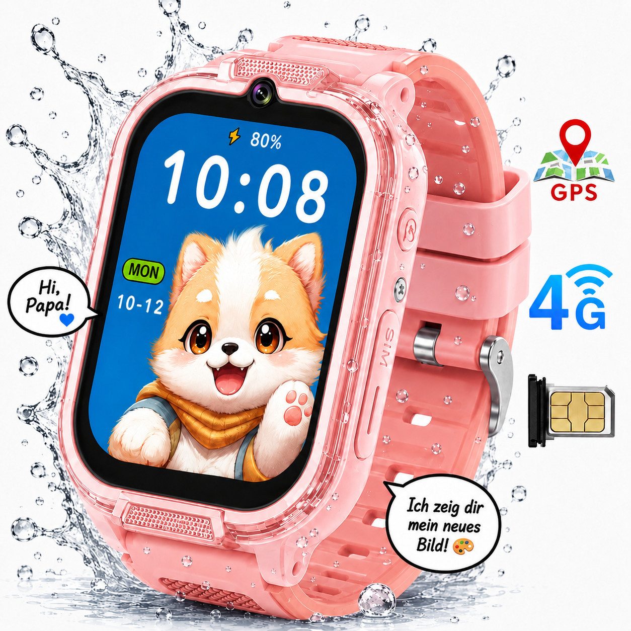 ibettertec Kinderuhr Smartwatch Kinder mit GPS und 4G, Installierbare APP Smartwatch (Smartwatch cm) (1,83 Zoll), 1,83"", 8GB, GPS+LES, 4G-LTE, IP67, SOS, Bluetooth, Fitnessuhr für Jungen und Mädchen Kinderuhr