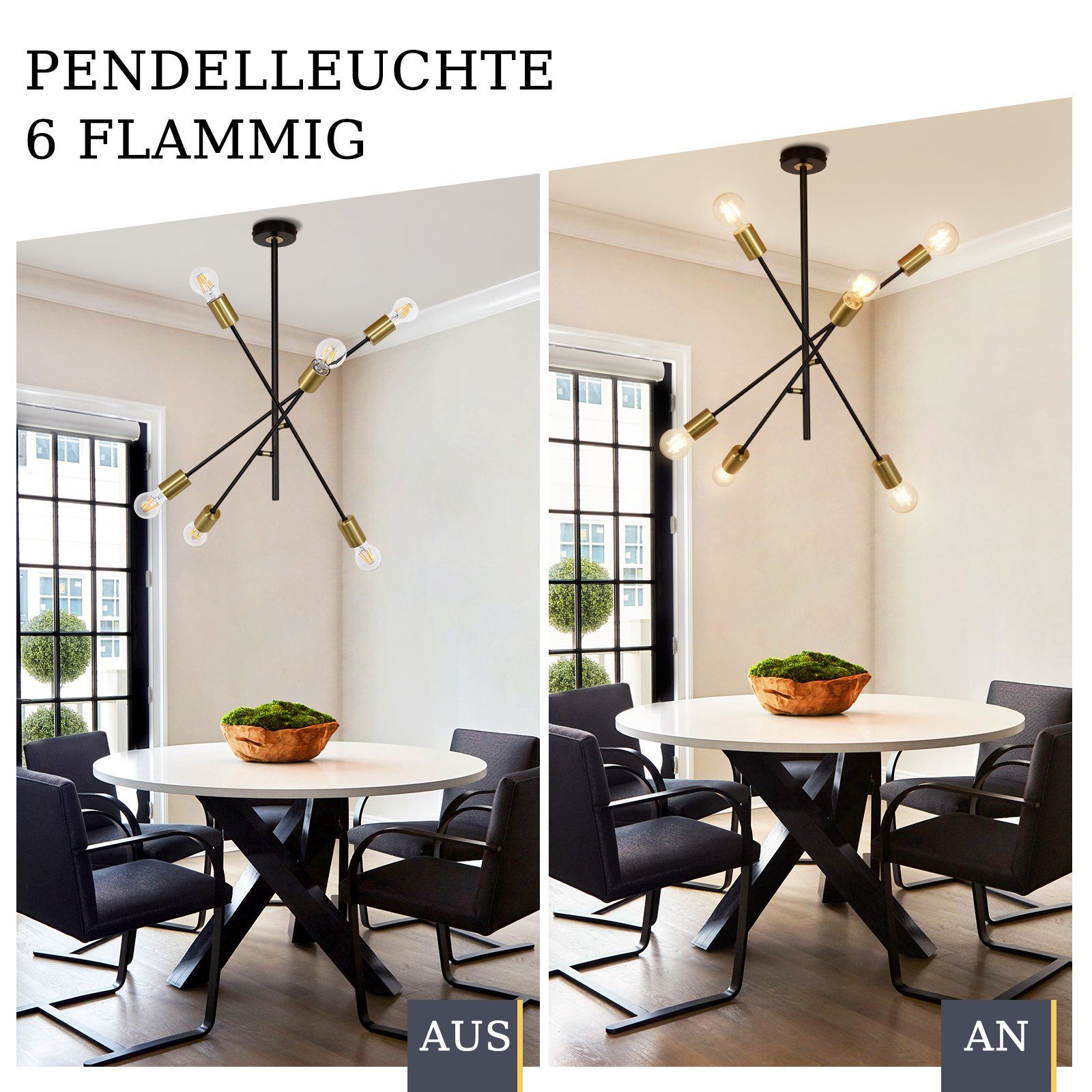 Nettlife Pendelleuchte Schwarz Esstisch 4/6 Flammig Vintage E27 Hängelampe Hängeleuchte, Flexibler Lampenmast, LED wechselbar, für Wohnzimmer Esszimmer Schlafzimmer
