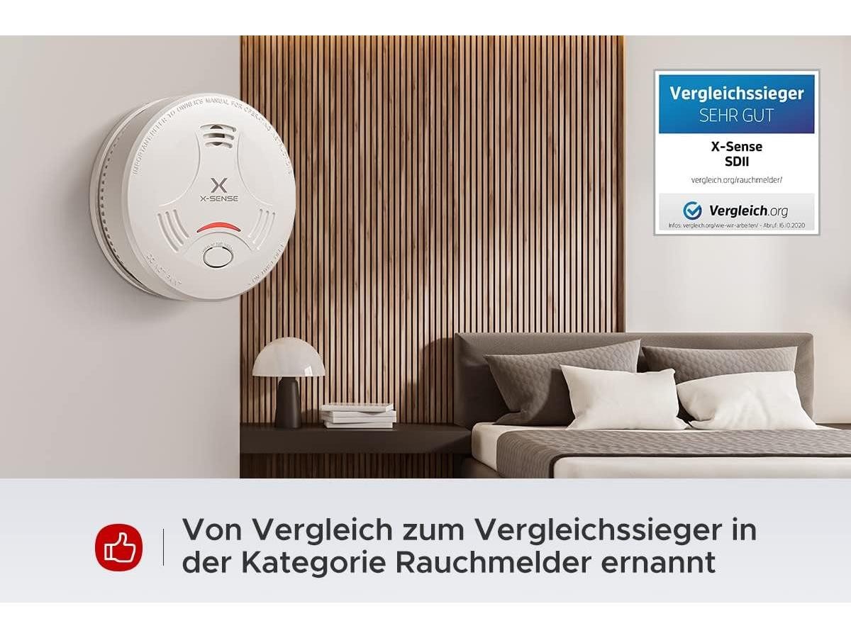 X-SENSE SD11 Rauchmelder (für Innenbereich, intelligente Selbstprüfung, flammenhemmendes Design)