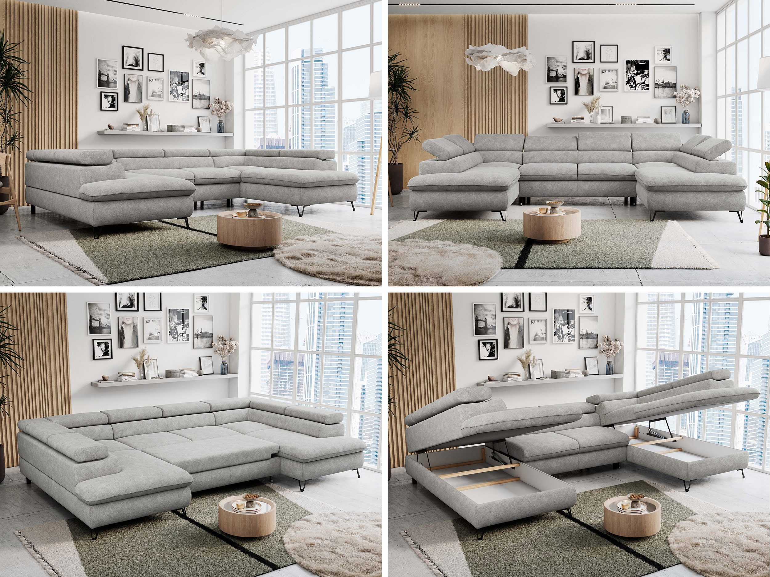 MKS MÖBEL Ecksofa PETER U, Set, Ecksofa U-Form, Wellenfedern, HR35-Schaum, form, Sofa big XXL, Bettkasten, Bettfunktion, Einstellbare Kopfstützen