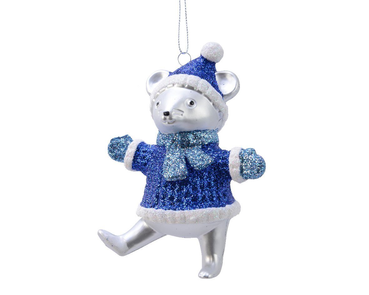 Decoris season decorations Christbaumschmuck, Christbaumschmuck Kunststoff Maus in Winterkleidung 11,5cm weiß / blau